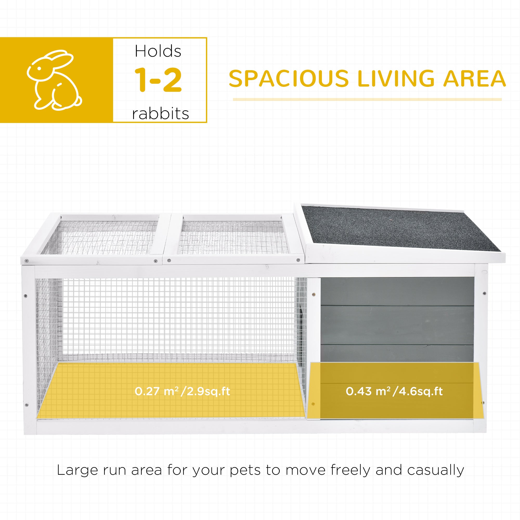 PawHut Rabbit Hutch Guinea Pig Hutch Wooden Small Animal Cage Rabbit Run Duck House with Openable Roof for Indoor Outdoor 115 x 66 x 47.5 cm - North Peak Garden Furniture