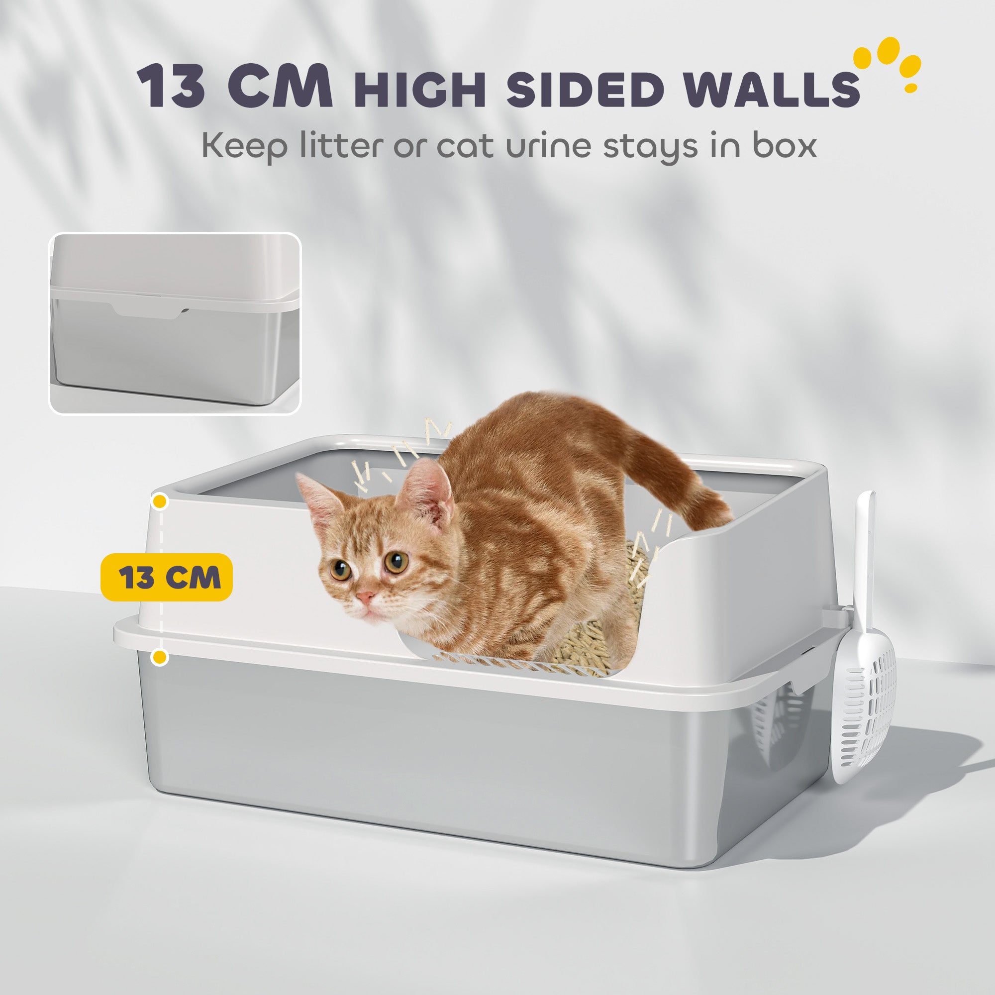 PawHut Stainless Steel Litter Box with Detachable Rim, Scoop, Easy Cleaning, Odour-Resistant, 60 x 40 x 28 cm - North Peak Garden Furniture