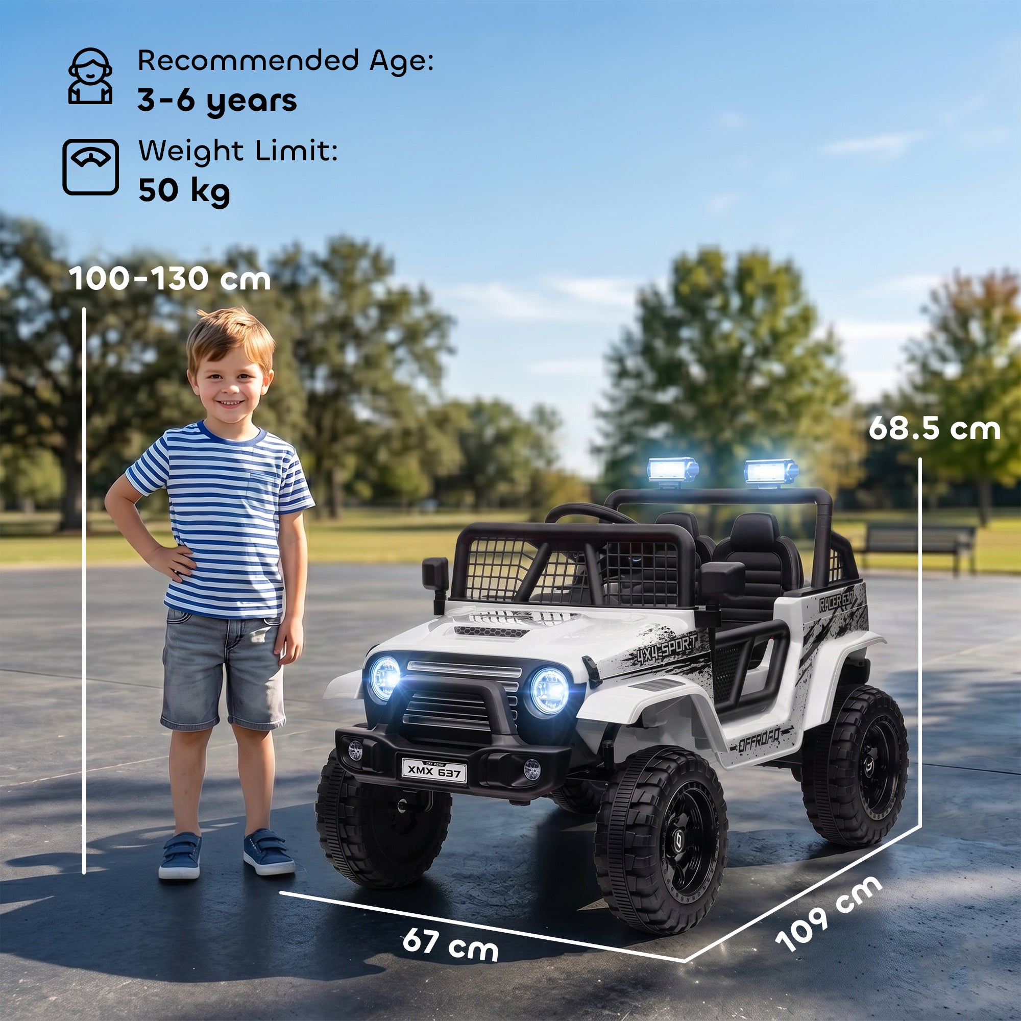 AIYAPLAY 12V Battery Powered Kids Ride On Car, Electric Truck w/ Spring Suspension, Remote, Music Horn Lights - White