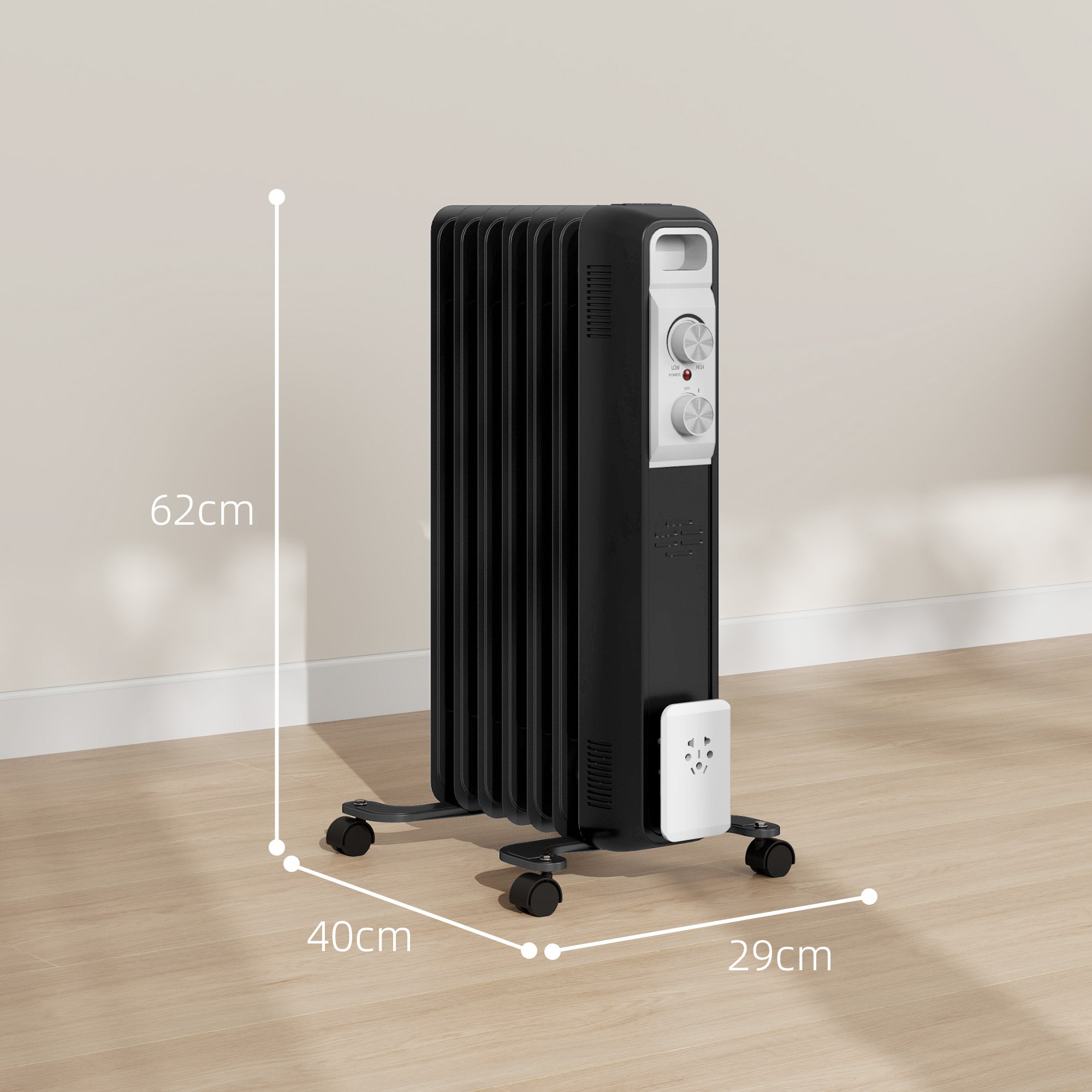 HOMCOM 1.5kW Nine Fin Oil-Filled Radiator - Black - North Peak Garden Furniture