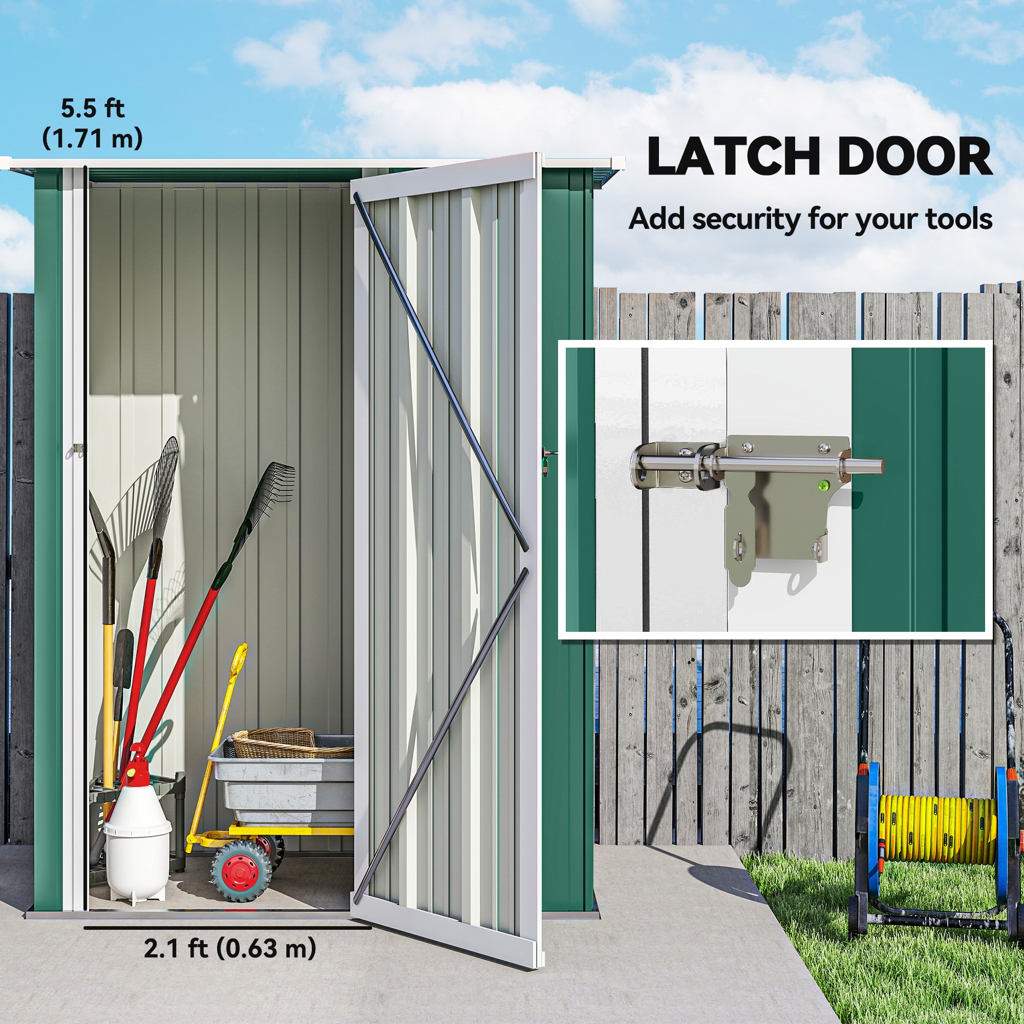 Outsunny 5ft x 3ft Garden Metal Storage Shed, Outdoor Tool Shed with Sloped Roof, Lockable Door for Tools, Equipment, Green