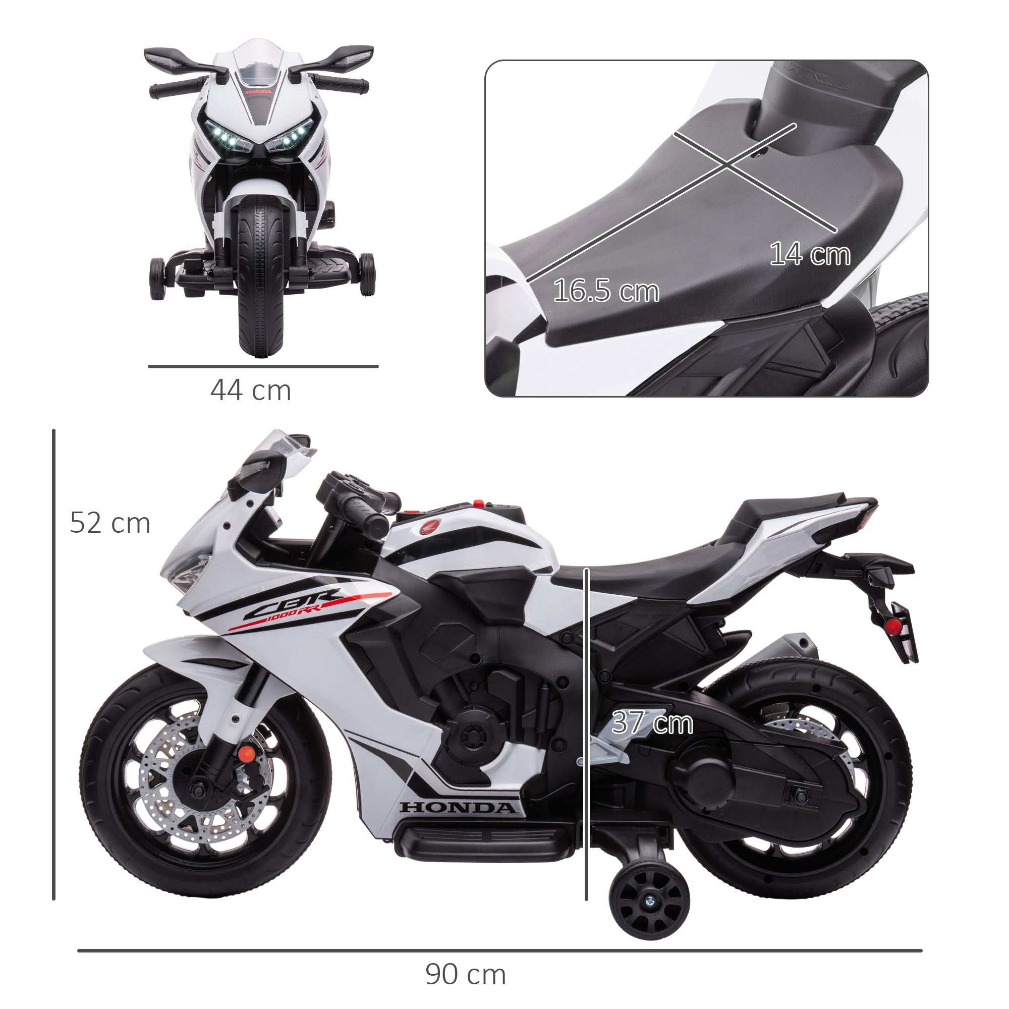 HOMCOM 6V Honda Licensed Kids Motorcycle w/ Music, Training Wheels - White - North Peak Garden Furniture
