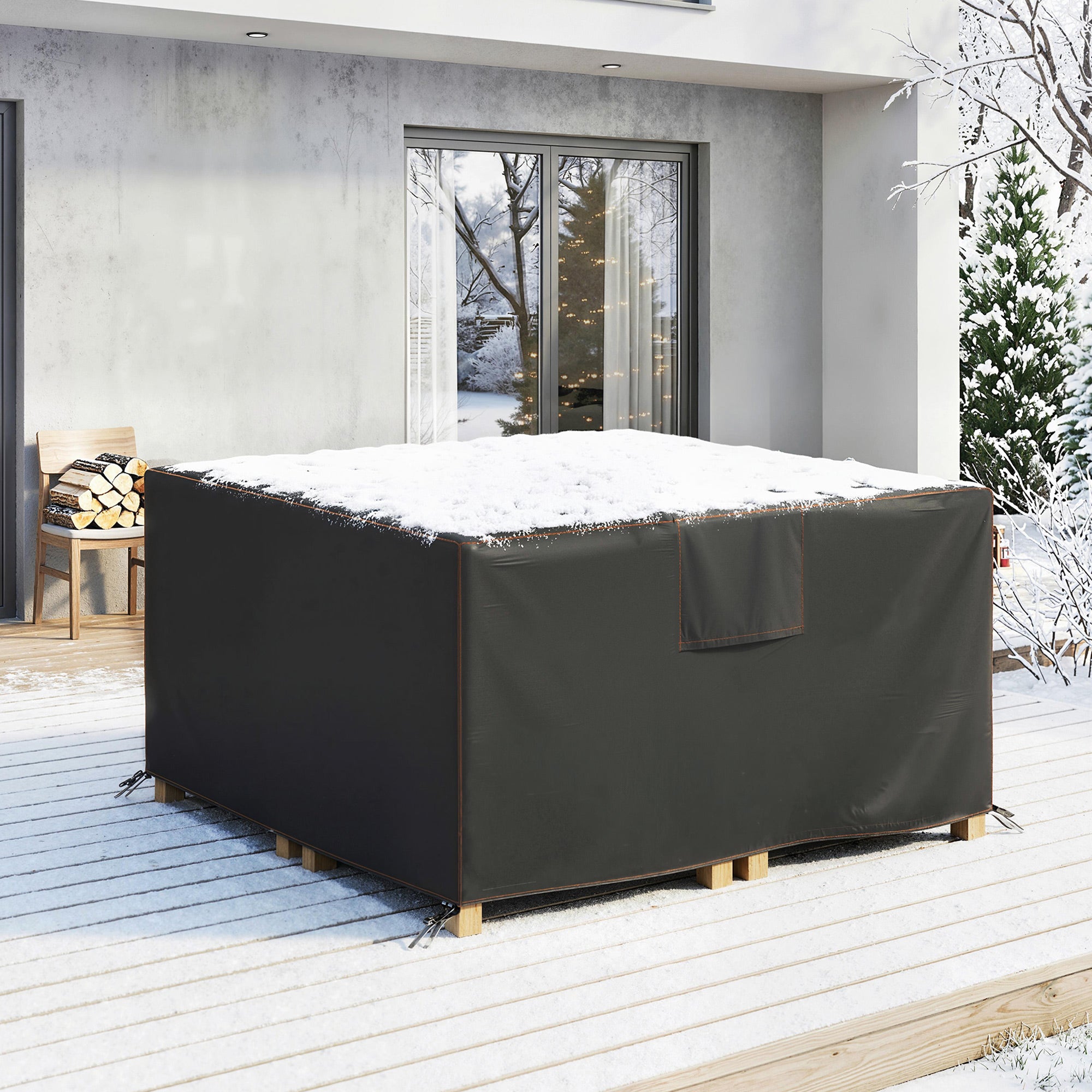 Outsunny Garden Furniture Cover, Waterproof Patio Furniture Cover with Air Vent, 420D Oxford Fabric, 125 x 125 x 74 cm, Black