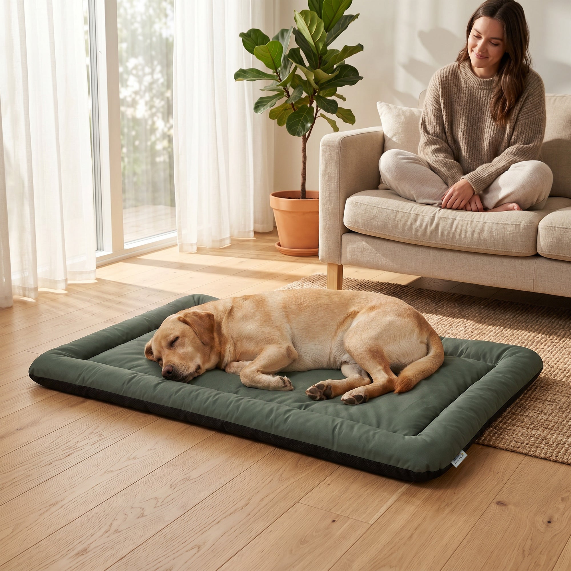 PawHut Waterproof Dog Bed, Foldable Pet Bed with Anti-Slip Bottom, Machine Washable for Large Dogs and Cats, 130 x 85 x 7 cm