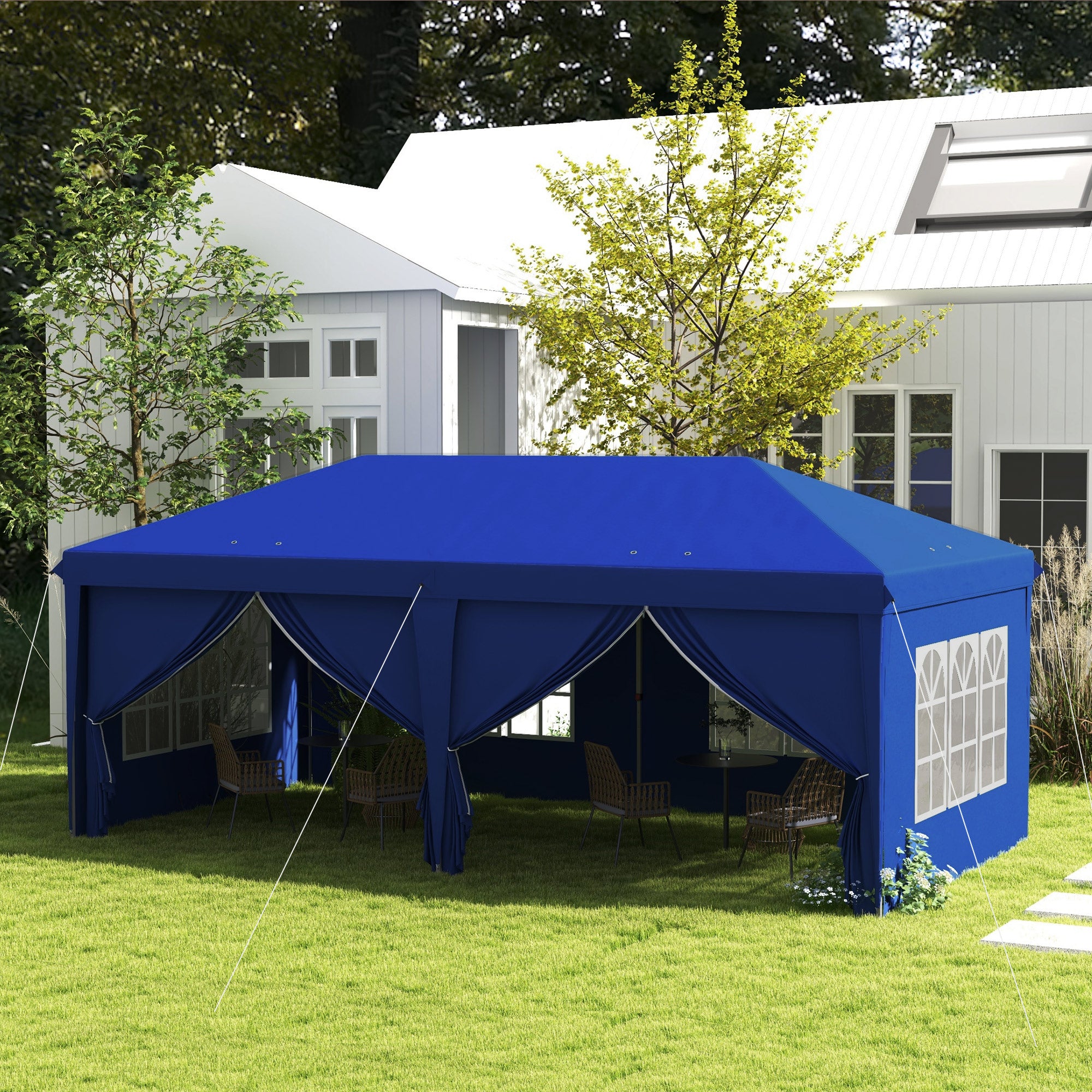 Outsunny 3 x 6m Pop-Up Gazebo, with Curtain Walls and Windows - Blue