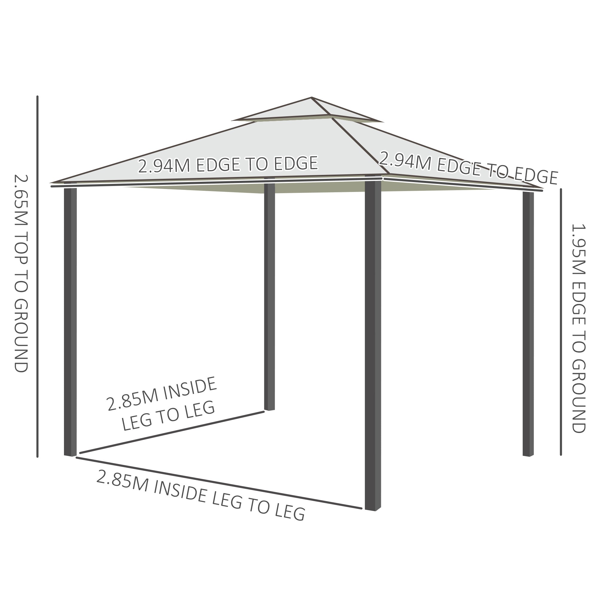 Outsunny 3 x 3 m Metal Gazebo, Garden Pavillion, Double Roof Outdoor Canopy Shelter with Mesh Sidewalls, Cream White - North Peak Garden Furniture