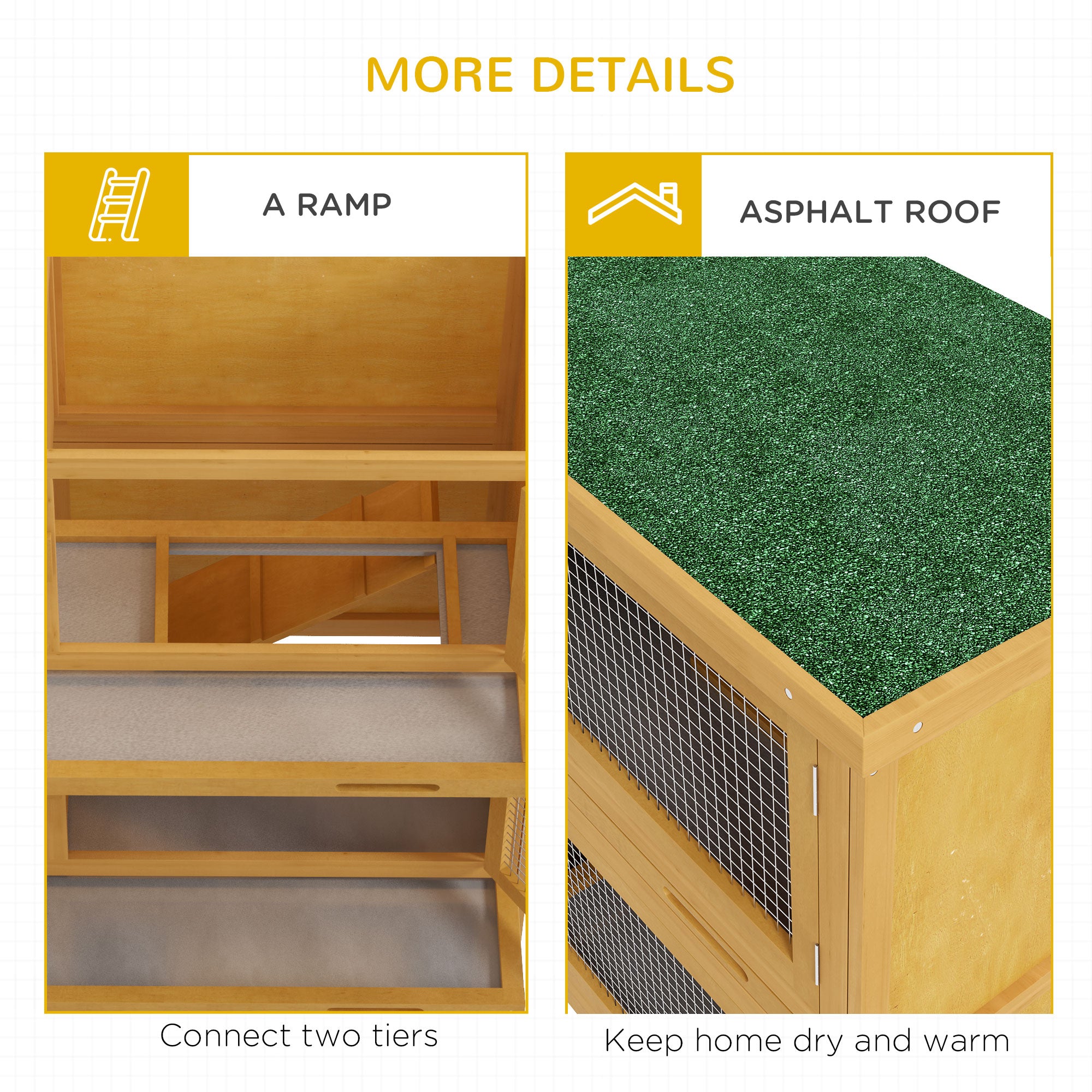 PawHut Double Decker Rabbit Hutch 2 Tier Guinea Pig House Pet Cage Outdoor with Sliding-out Tray, 100 x 47 x 91cm, Yellow - North Peak Garden Furniture