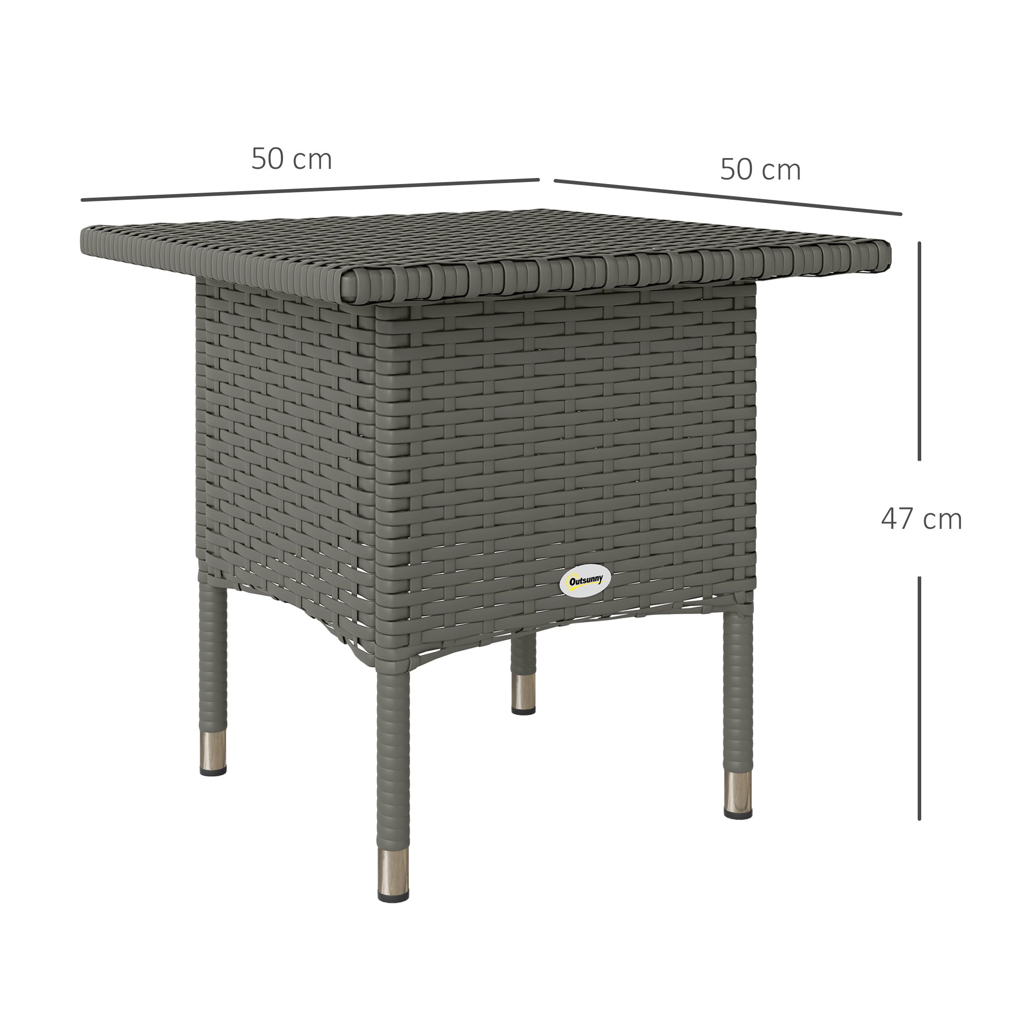 Outsunny Rattan Side Table, Outdoor Coffee Table with Plastic Board Under the Full Woven Table Top for Patio, Garden, Balcony, Grey - North Peak Garden Furniture
