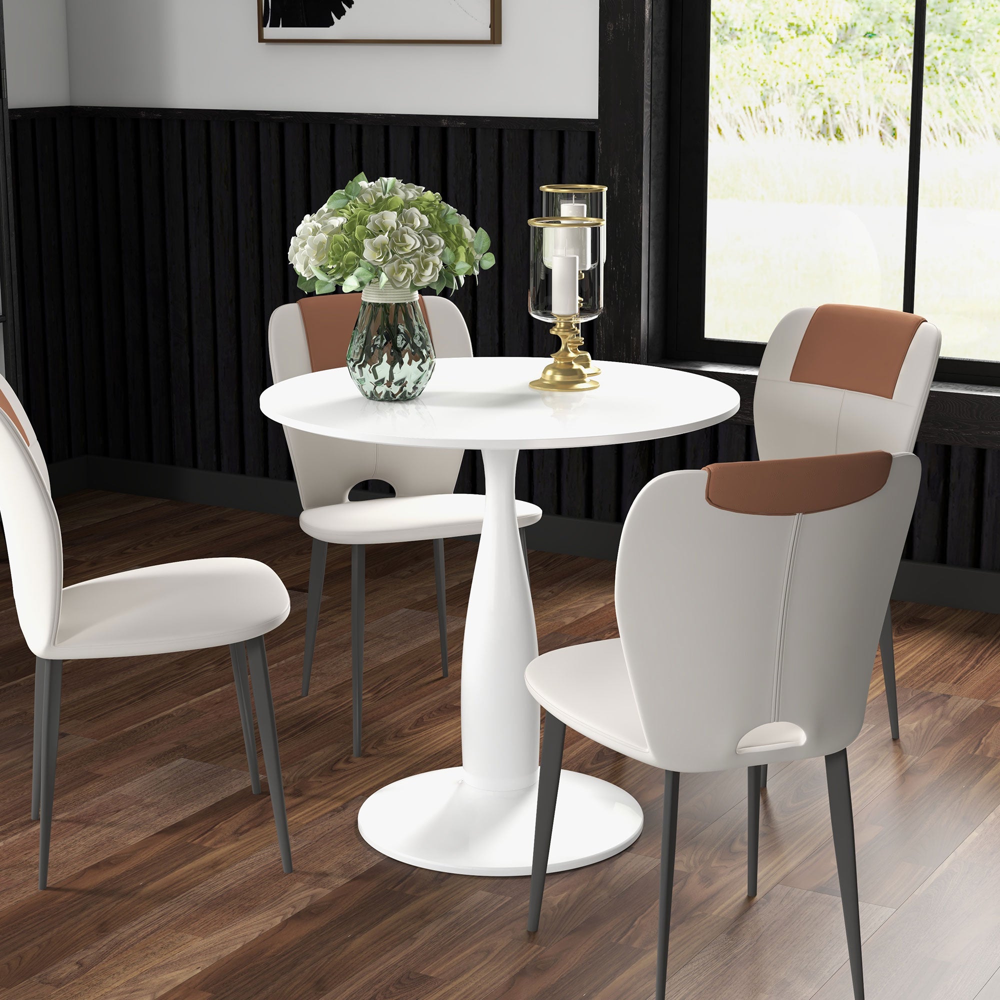 HOMCOM Round Dining Table, Modern Dining Room Table with Steel Base, Non-slip Foot Pad, Space Saving Small Dining Table - North Peak Garden Furniture