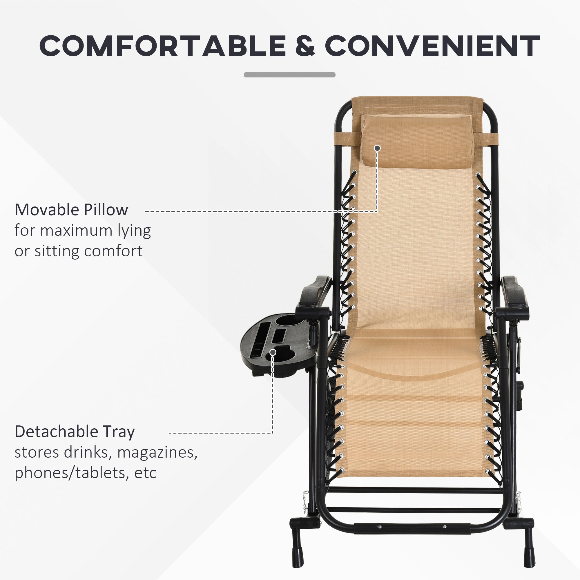 Outsunny Garden Rocking Chair Folding Recliner Outdoor Adjustable Sun Lounger Rocker Zero-Gravity Seat with Headrest Side Holder Patio Deck - Beige - North Peak Garden Furniture