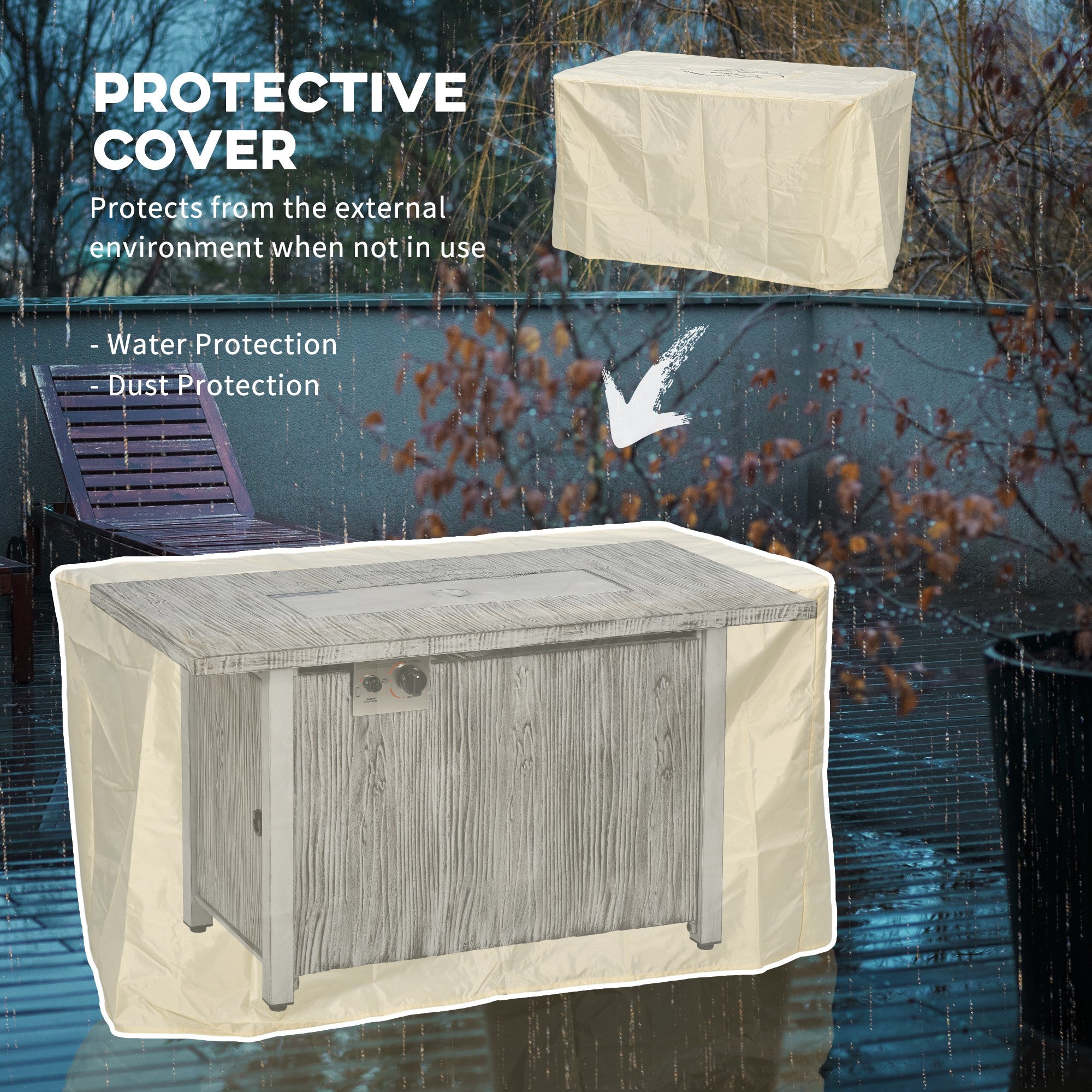 Outsunny 50,000 BTU Gas Fire Pit Table with Cover and Glass Screen - Grey - North Peak Garden Furniture