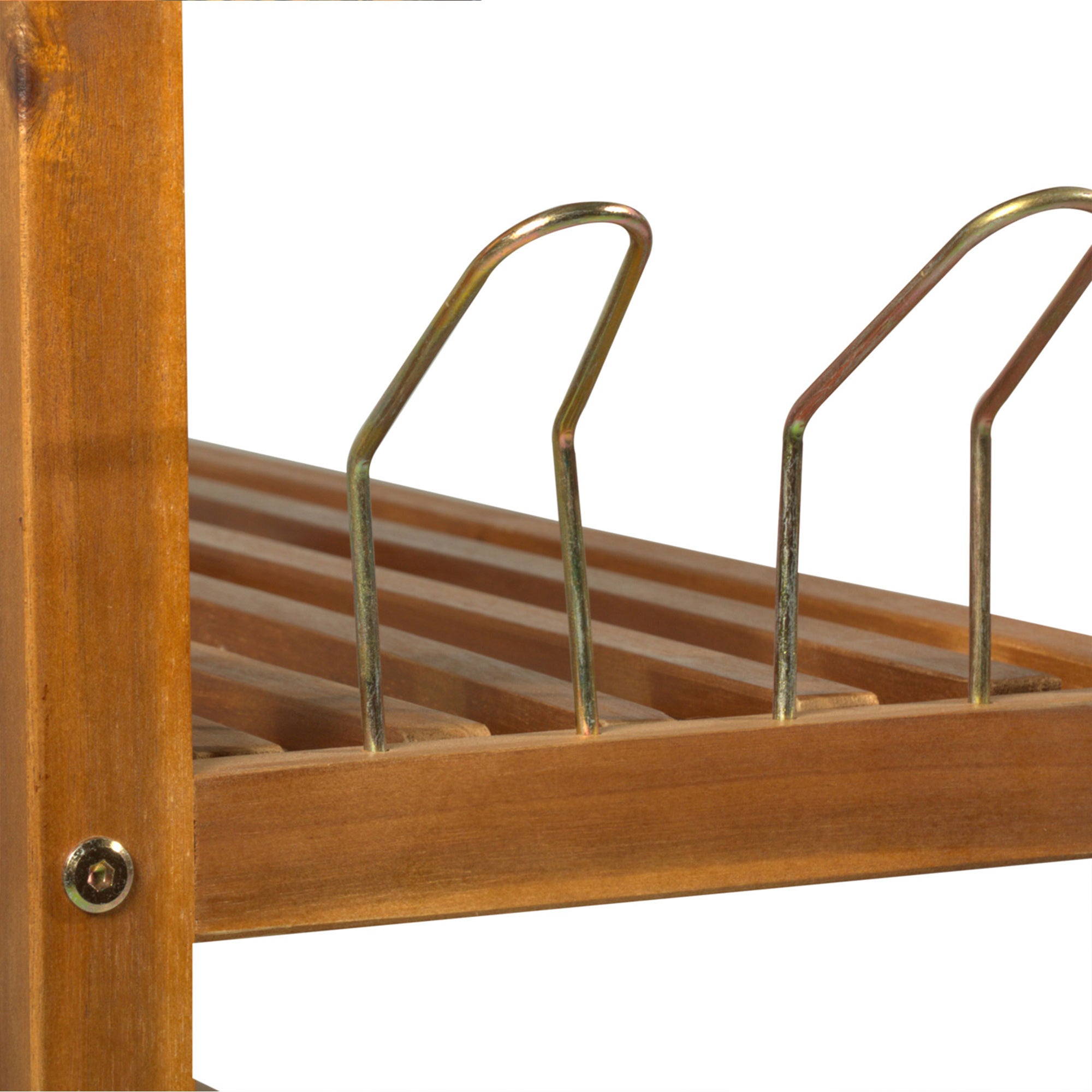 HOMCOM 5-Tier Shoe Rack, Acacia Wooden Shoe Storage Organiser with Hangers, Holds up to 24 Pairs, for Entryway, Living Room, 64 x 26 x 82 cm, Teak - North Peak Garden Furniture