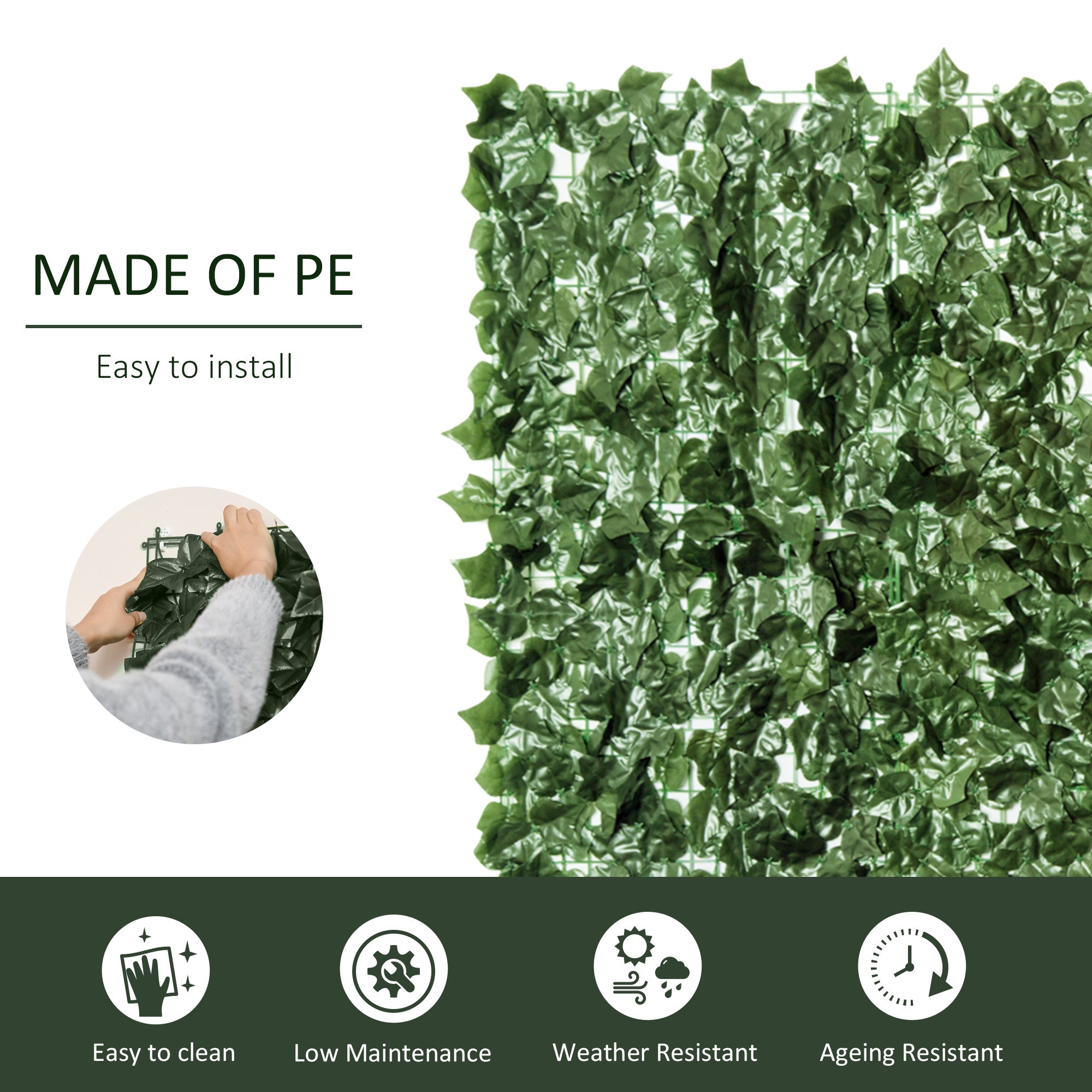 Outsunny 2-Piece Artificial Leaf Hedge Screen Privacy Fence Panel for Garden Outdoor Indoor Decor, Dark Green, 2.4M x 1M - North Peak Garden Furniture