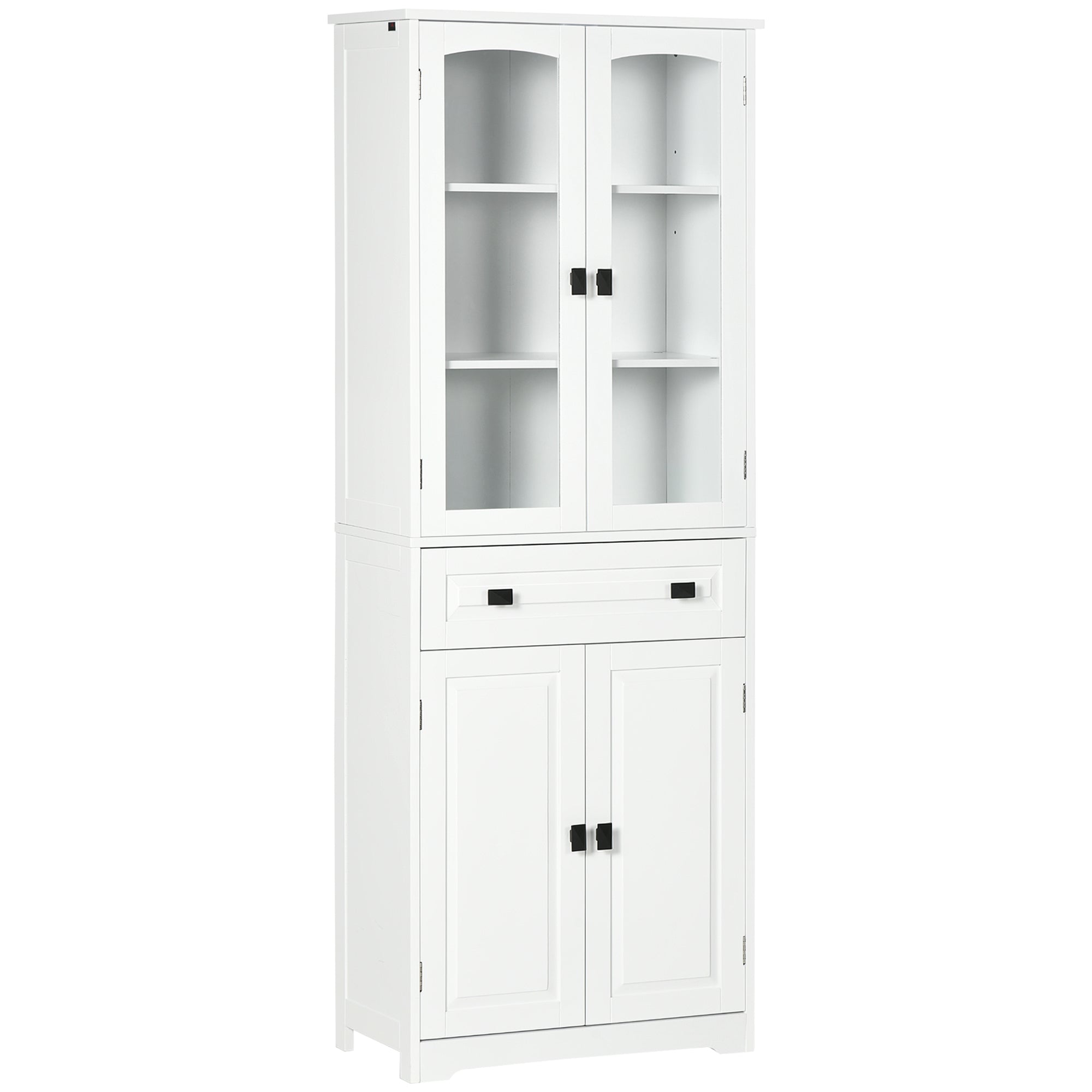 HOMCOM Kitchen Cupboard, Freestanding Storage Cabinet with 2 Adjustable Shelves, Drawer and Glass Door for Living Room, Dining Room, 160cm, White