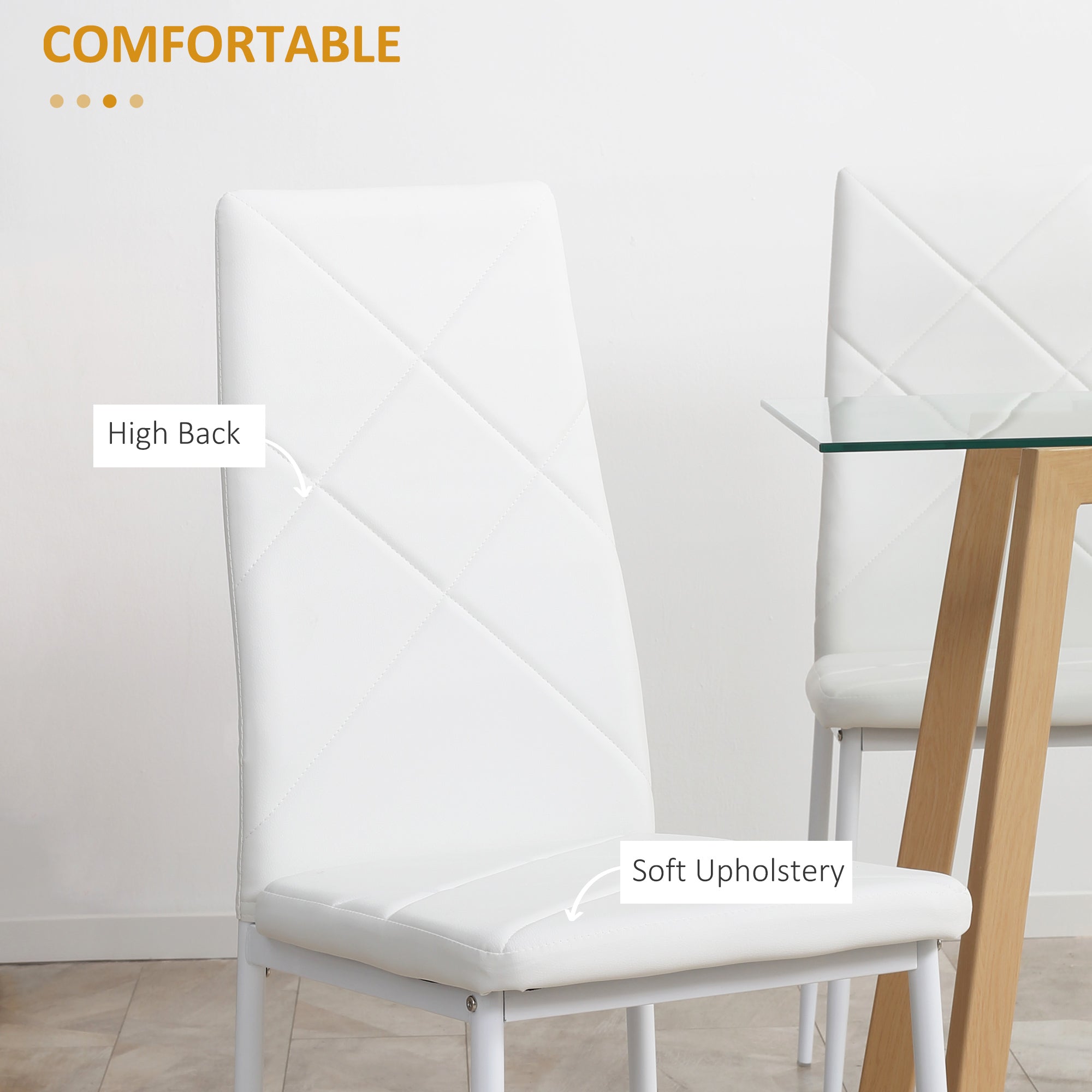HOMCOM Set of 4 Faux Leather Dining Chairs - White