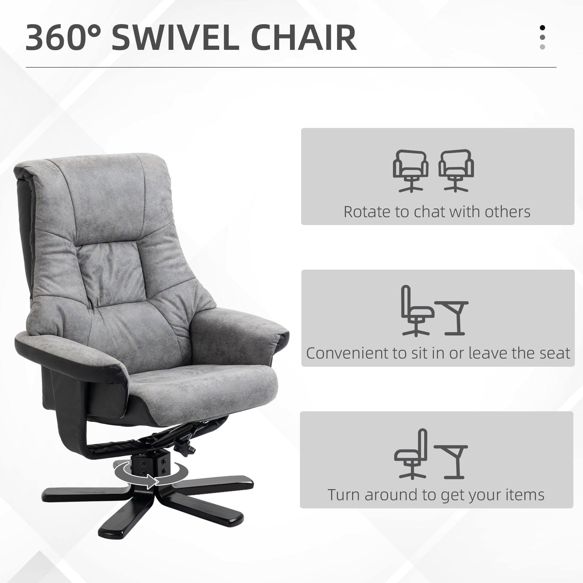 HOMCOM Fabric Recliner Sofa Armchair with footstool Swivel Sofa Grey - North Peak Garden Furniture