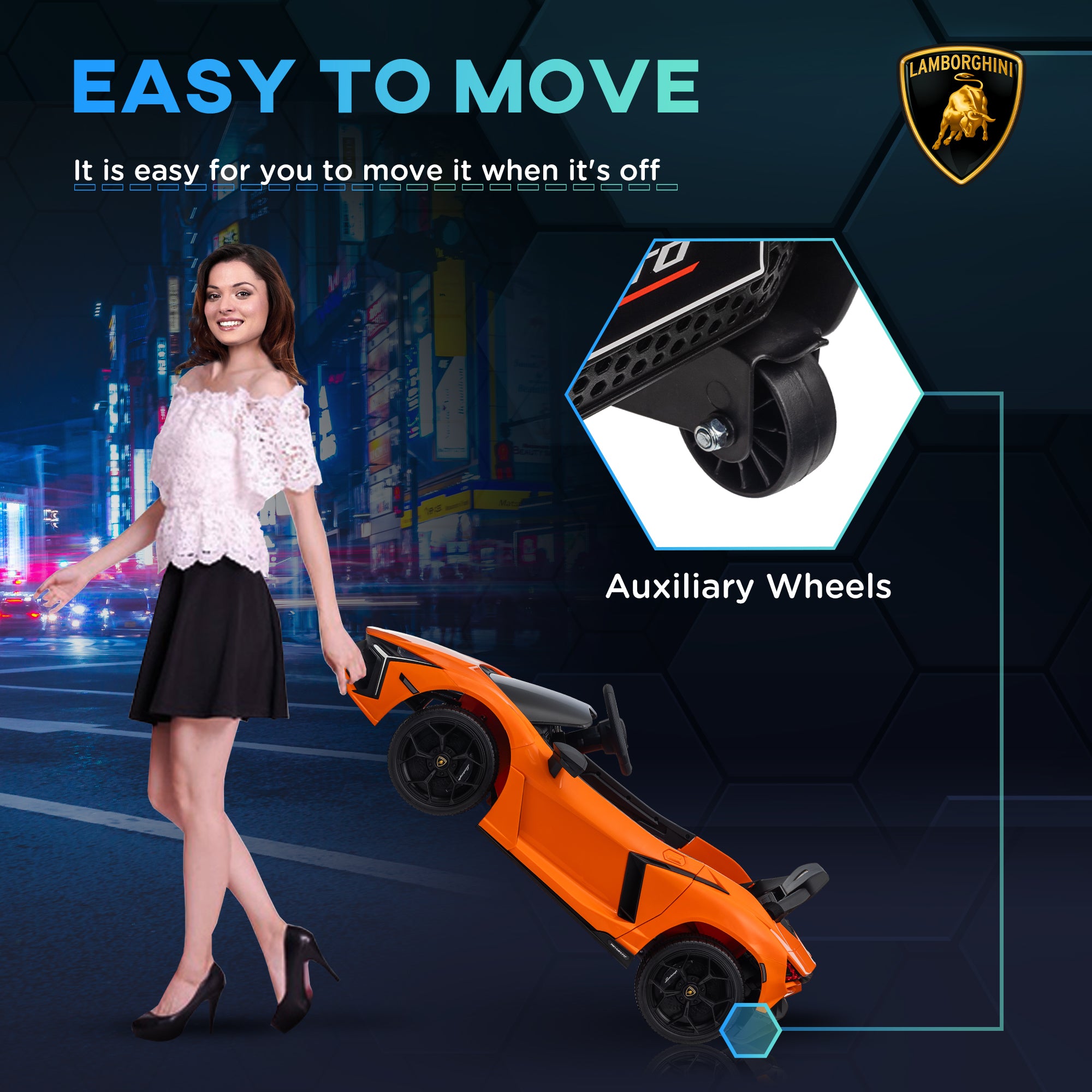 AIYAPLAY Lamborghini Revuelto Licensed 12V Ride on Car w/ Butterfly Doors, Transport Wheels, Suspension, Remote Control, Orange - North Peak Garden Furniture