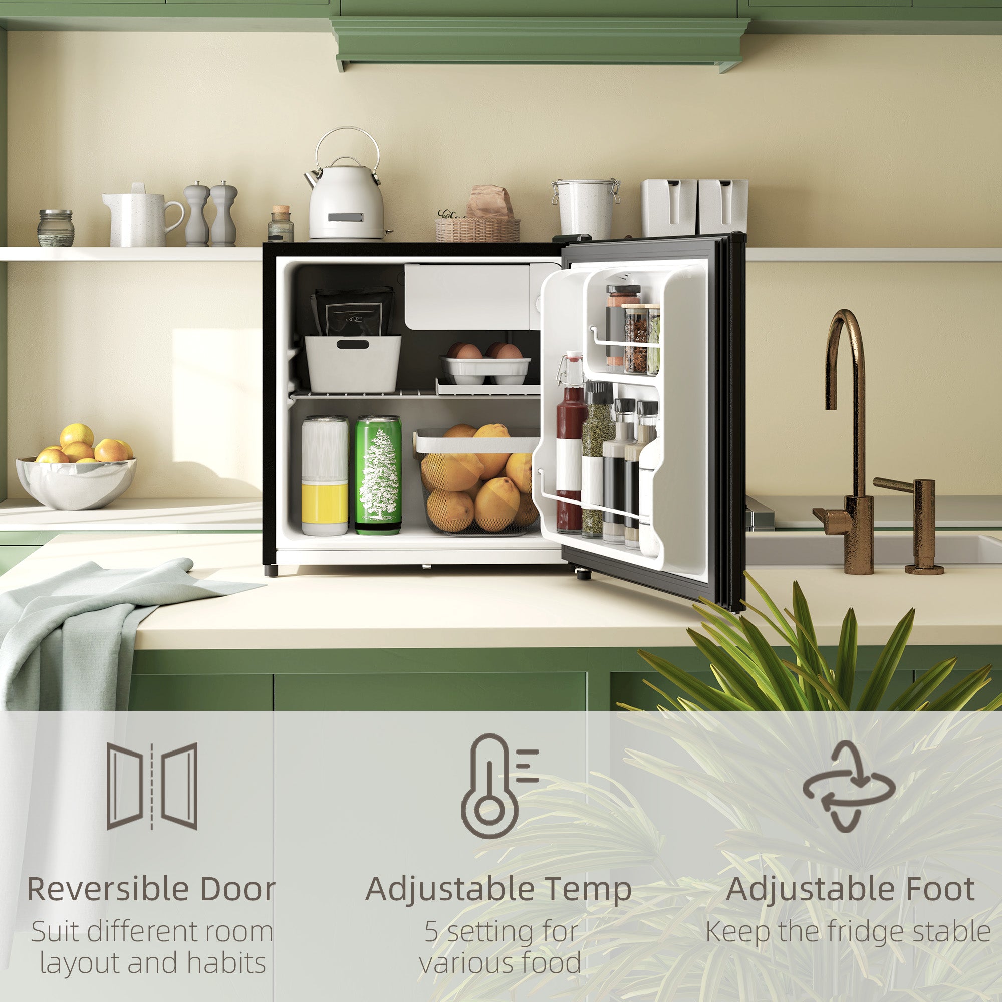 HOMCOM 46 Litre Lockable Countertop Fridge - Black - North Peak Garden Furniture