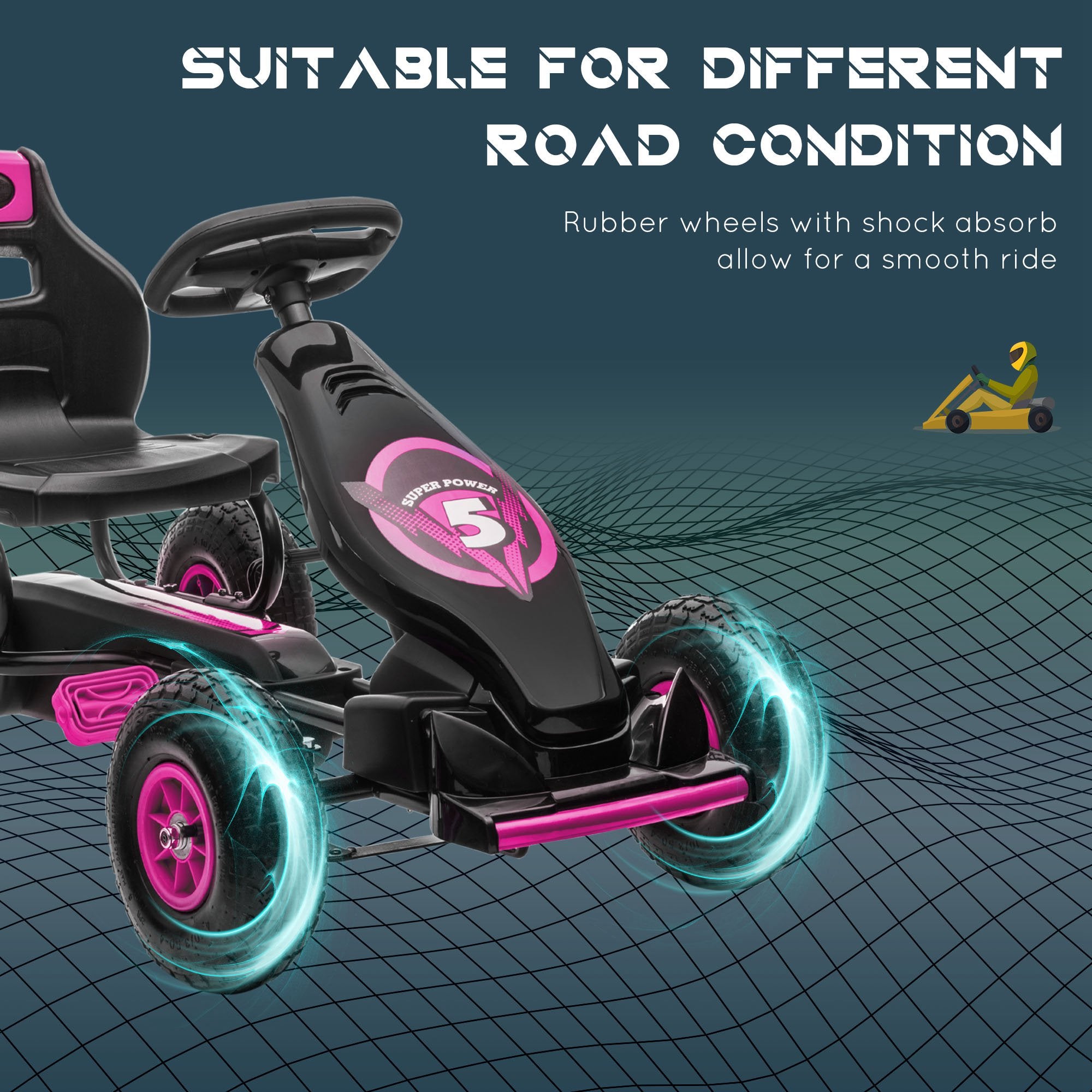 HOMCOM Kids Pedal Go Kart, with Adjustable Seat, Inflatable Tyres - Pink - North Peak Garden Furniture