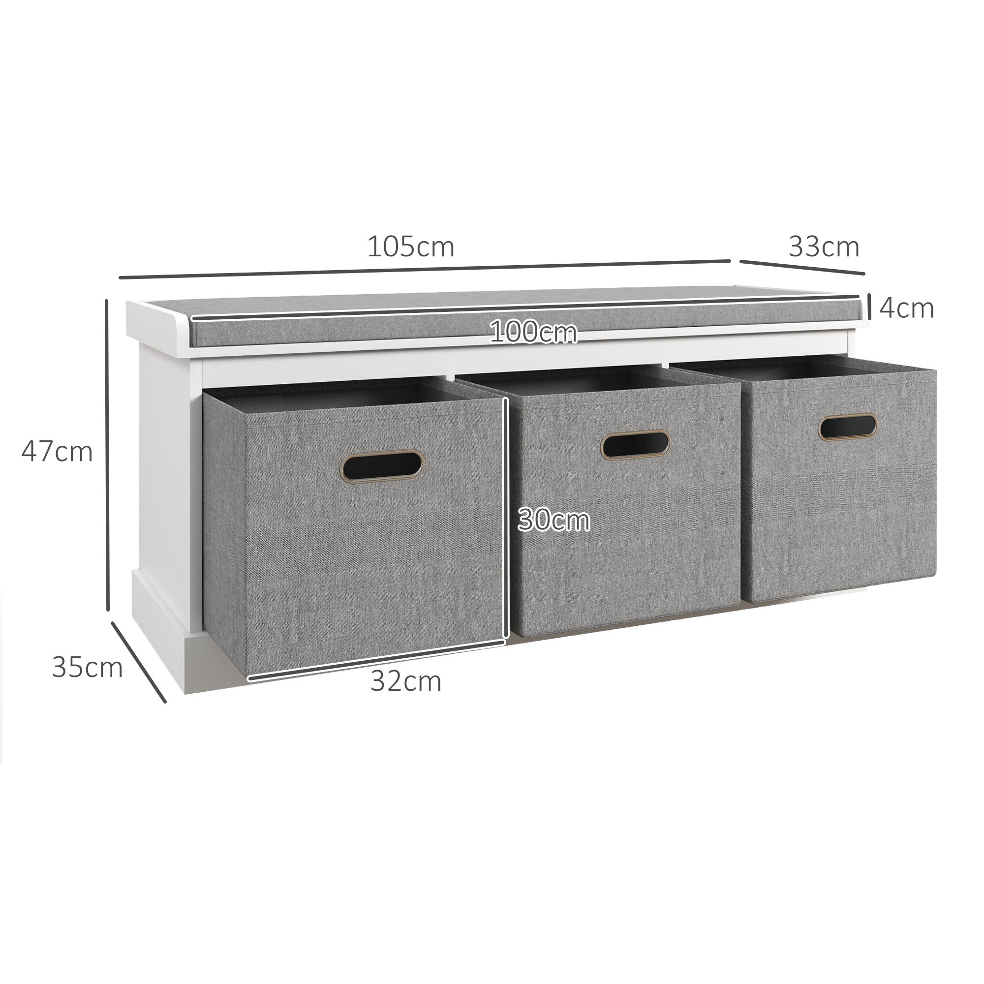 HOMCOM Three-Drawer Shoe Storage Bench, with Padded Top Seat - White - North Peak Garden Furniture