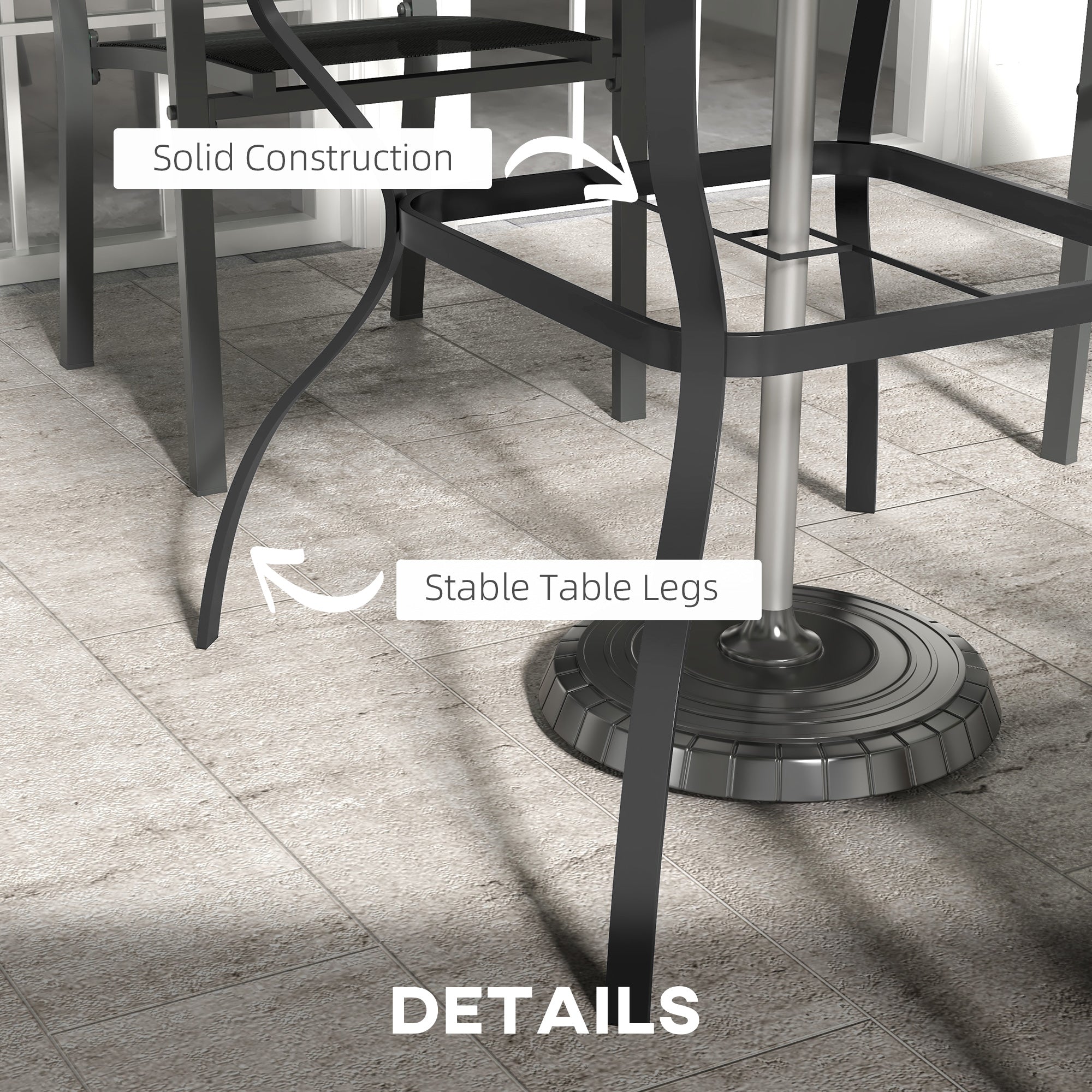 Outsunny Four-Seater Steel Garden Table, with Parasol Hole - Grey/Black - North Peak Garden Furniture