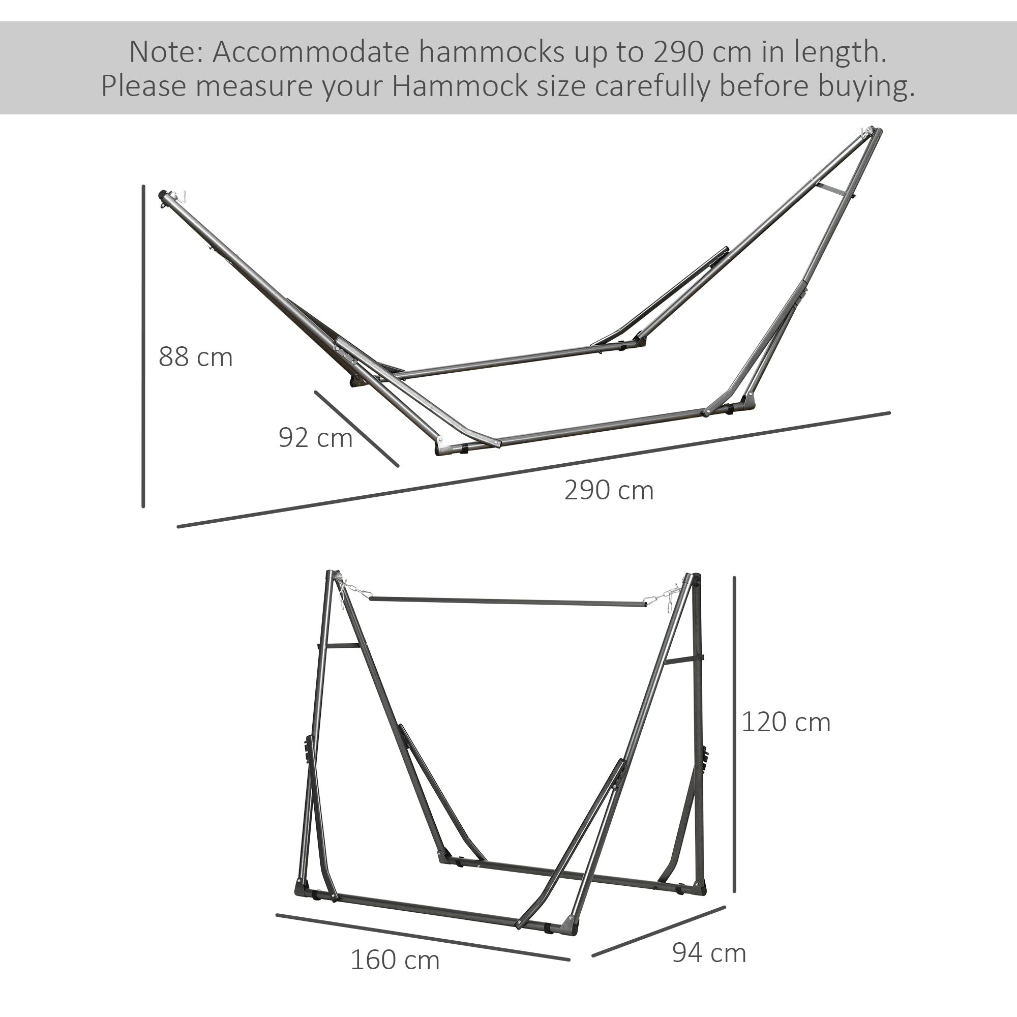 Outsunny Foldable Hammock Stand, Portable Hammock with Metal Frame, 2 in 1 Hammock Net Stand, Clothes Drying Rack, Load Capacity 120kg, for Patio, Garden, Yard, Black - North Peak Garden Furniture