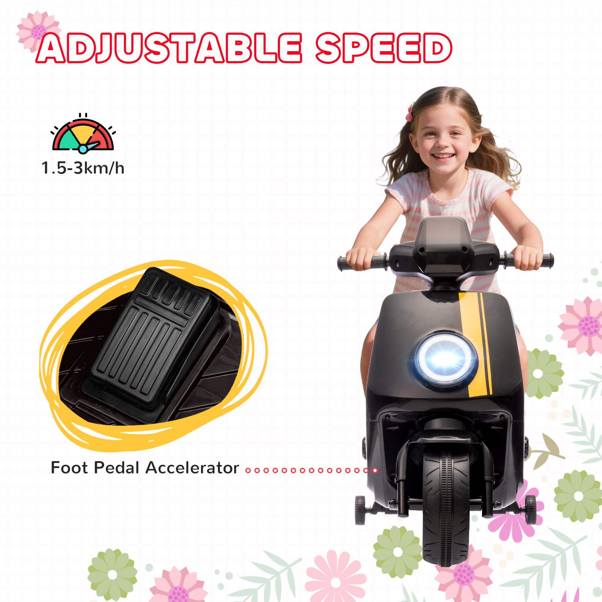 AIYAPLAY 6V Ride on Motorbike Kids Electric Motorbike w/ Headlight Music, Training Wheels, for Ages 18-36 Months - Black - North Peak Garden Furniture