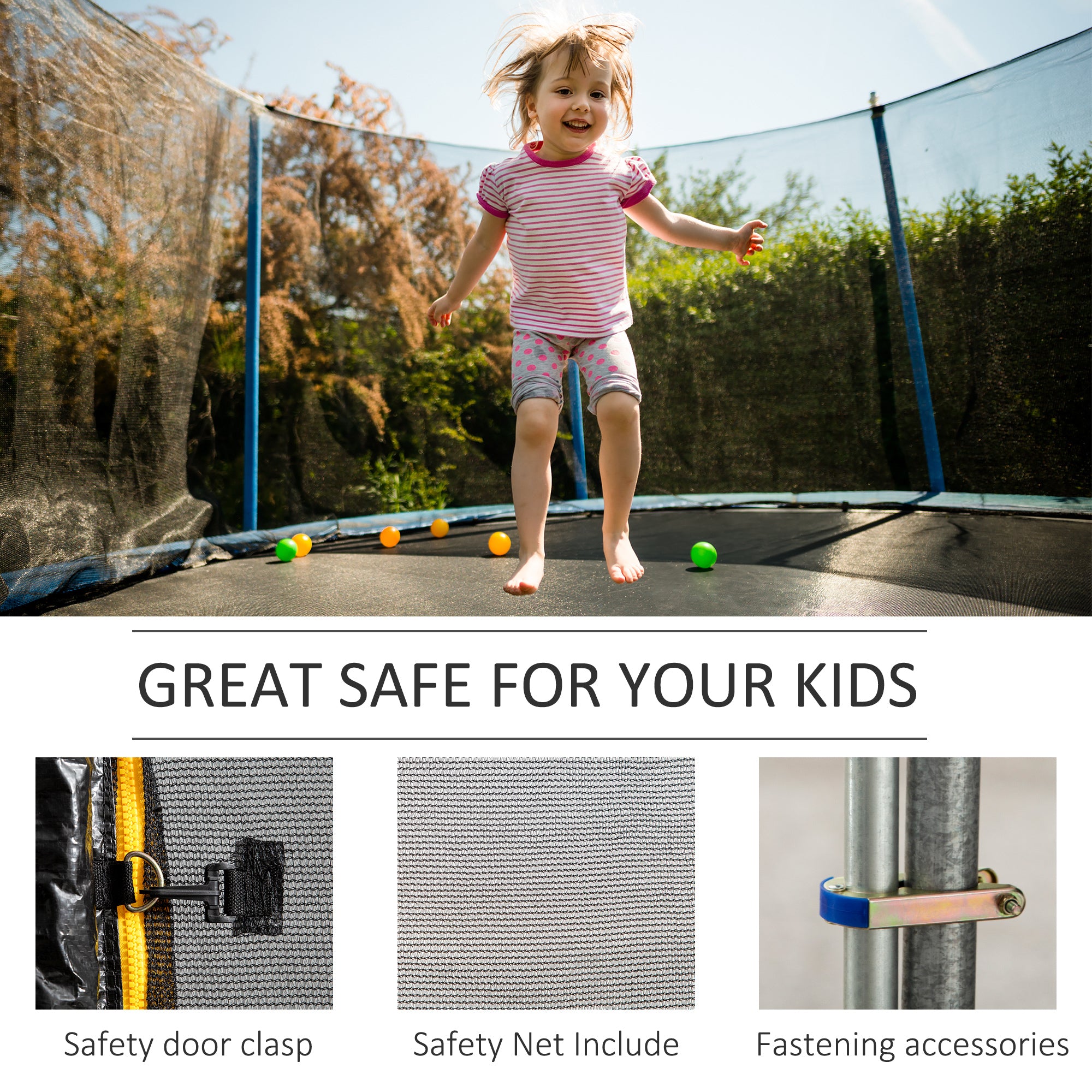 HOMCOM 13ft Trampoline Net Replacement Safety Net Enclosure Net Spare New w/ 8 Poles - North Peak Garden Furniture