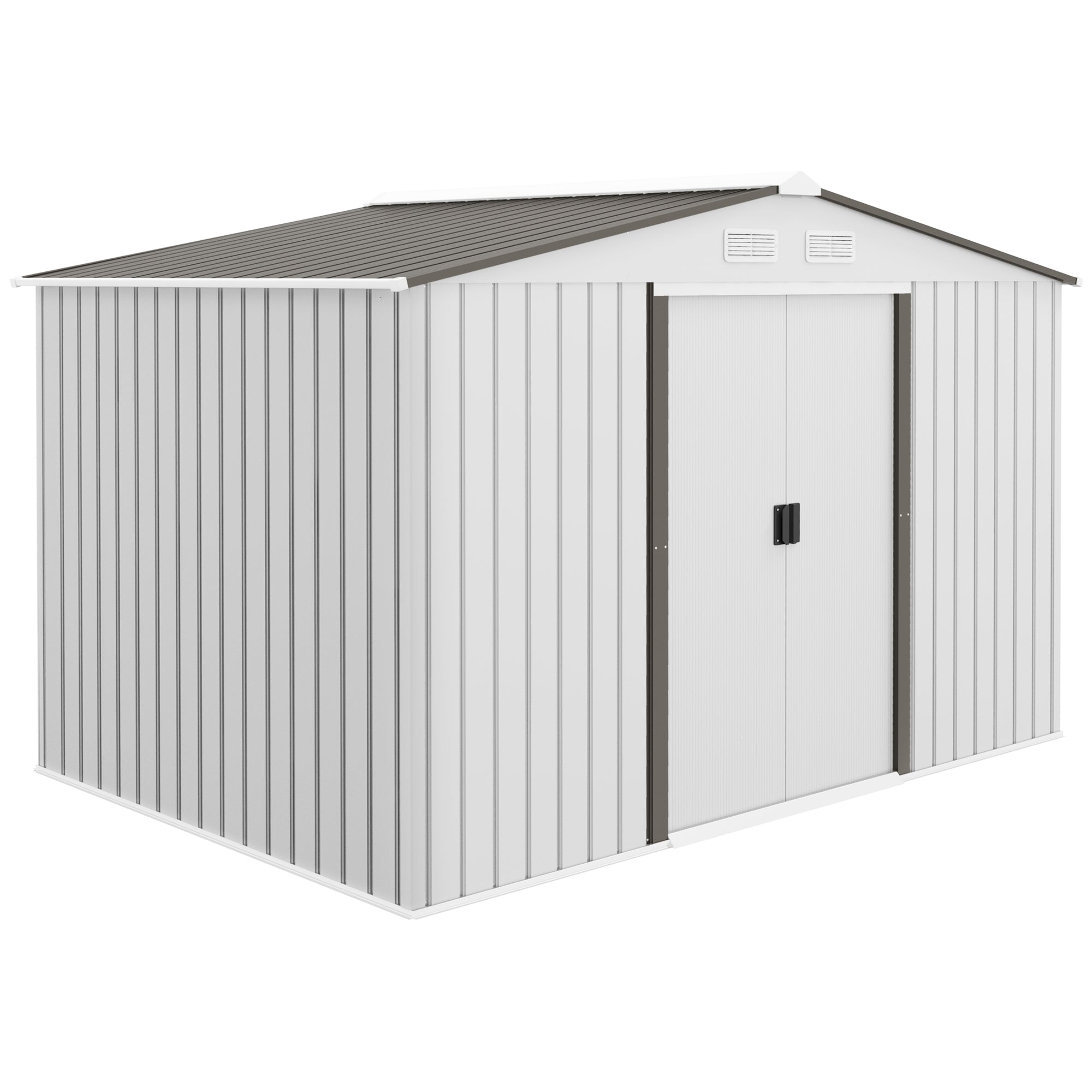 Outsunny Garden Storage Shed, Metal Outdoor Storage Shed House with Foundation Kit, Ventilation, Doors, 9 x 6FT, Silver - North Peak Garden Furniture