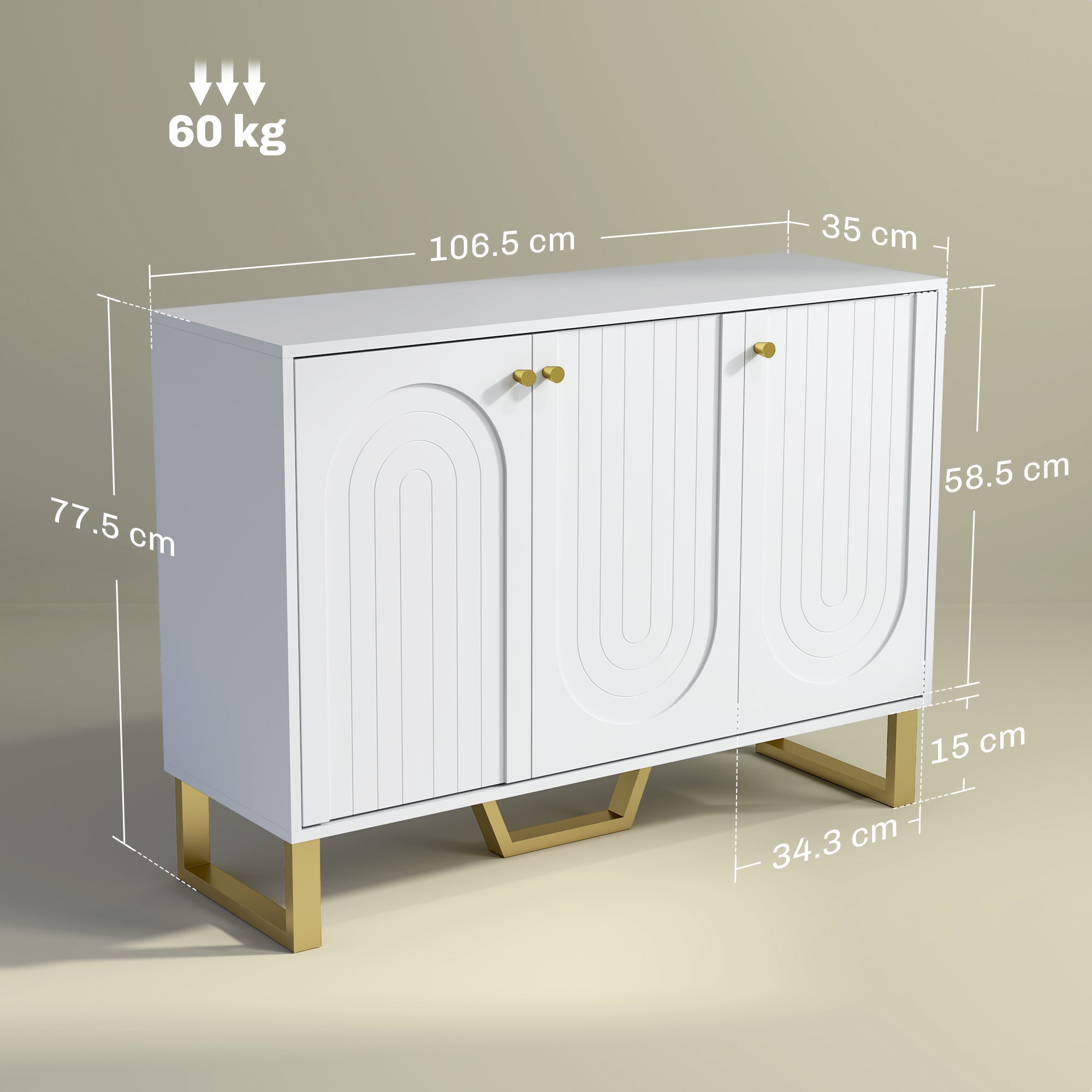 HOMCOM 3-Door Sideboard Storage Cabinet - White - North Peak Garden Furniture