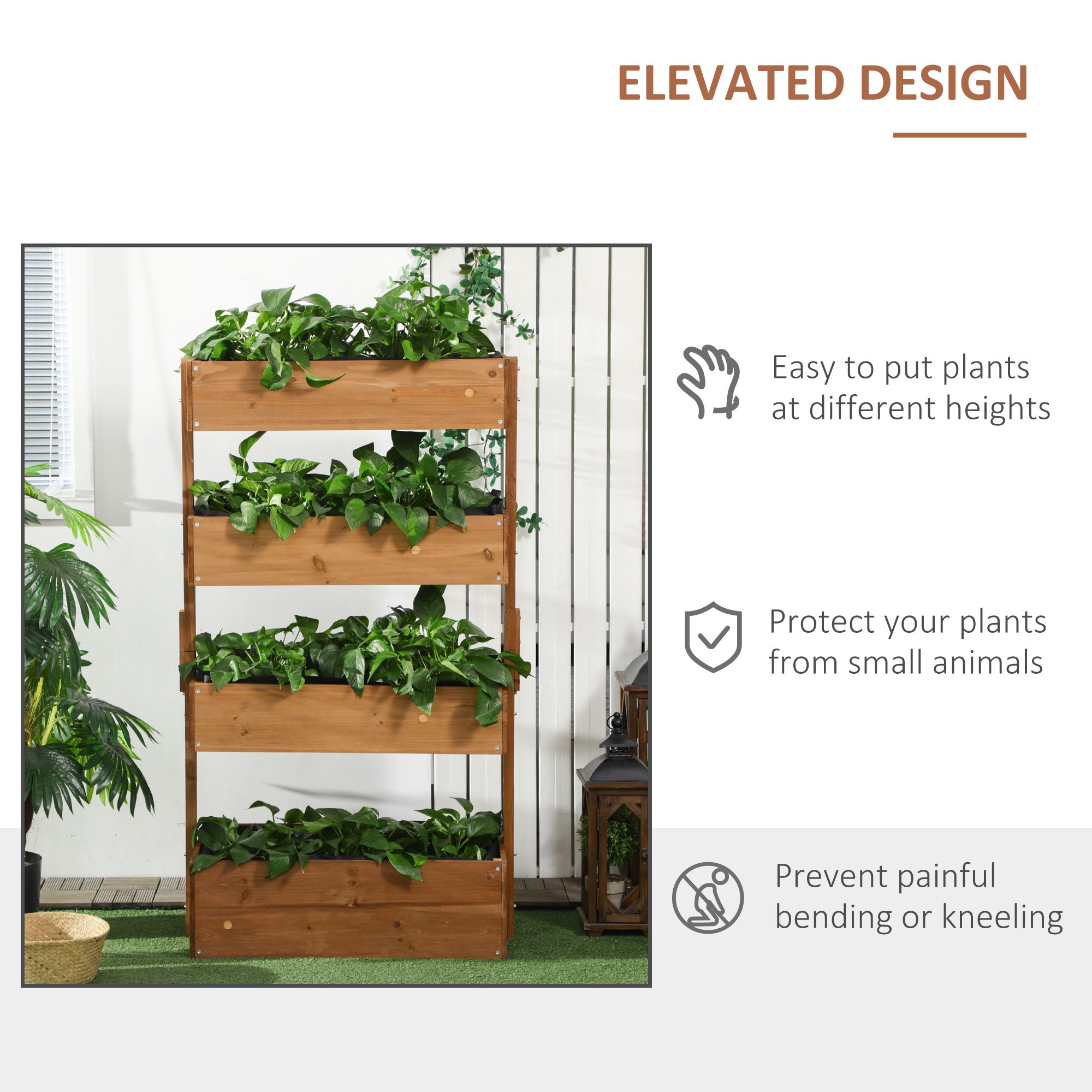 Outsunny 80cm x 45cm x 142cm 4-Tier Raised Garden Bed, Fir Wood Vertical Planter Box, Freestanding Elevated Plant Stand for Indoor Outdoor Use, Orange