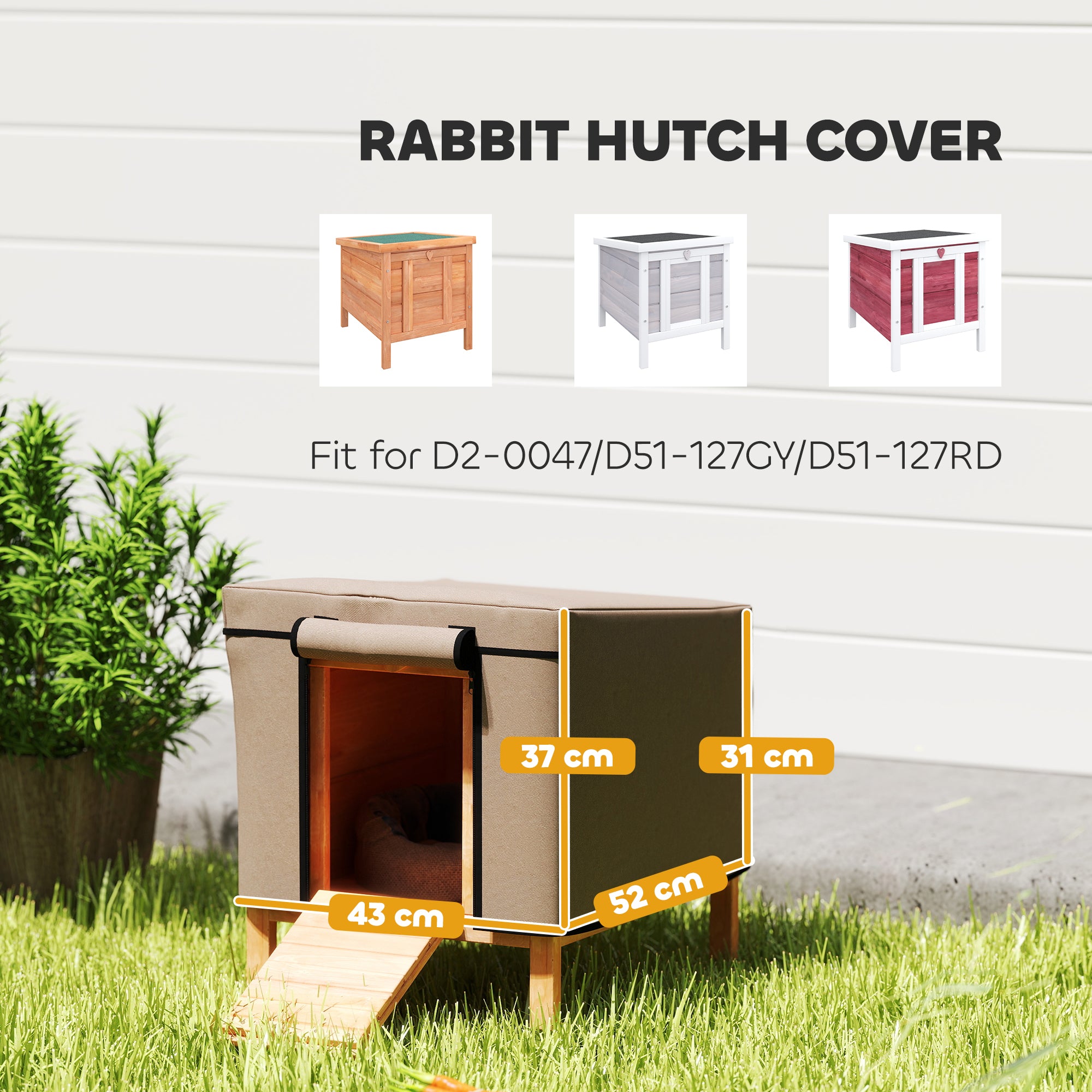 PawHut Waterproof Rabbit Hutch Cover for X-D2-0047 and Similar Model Rabbit Hutch, 43 x 52 x 37 cm, Brown - North Peak Garden Furniture