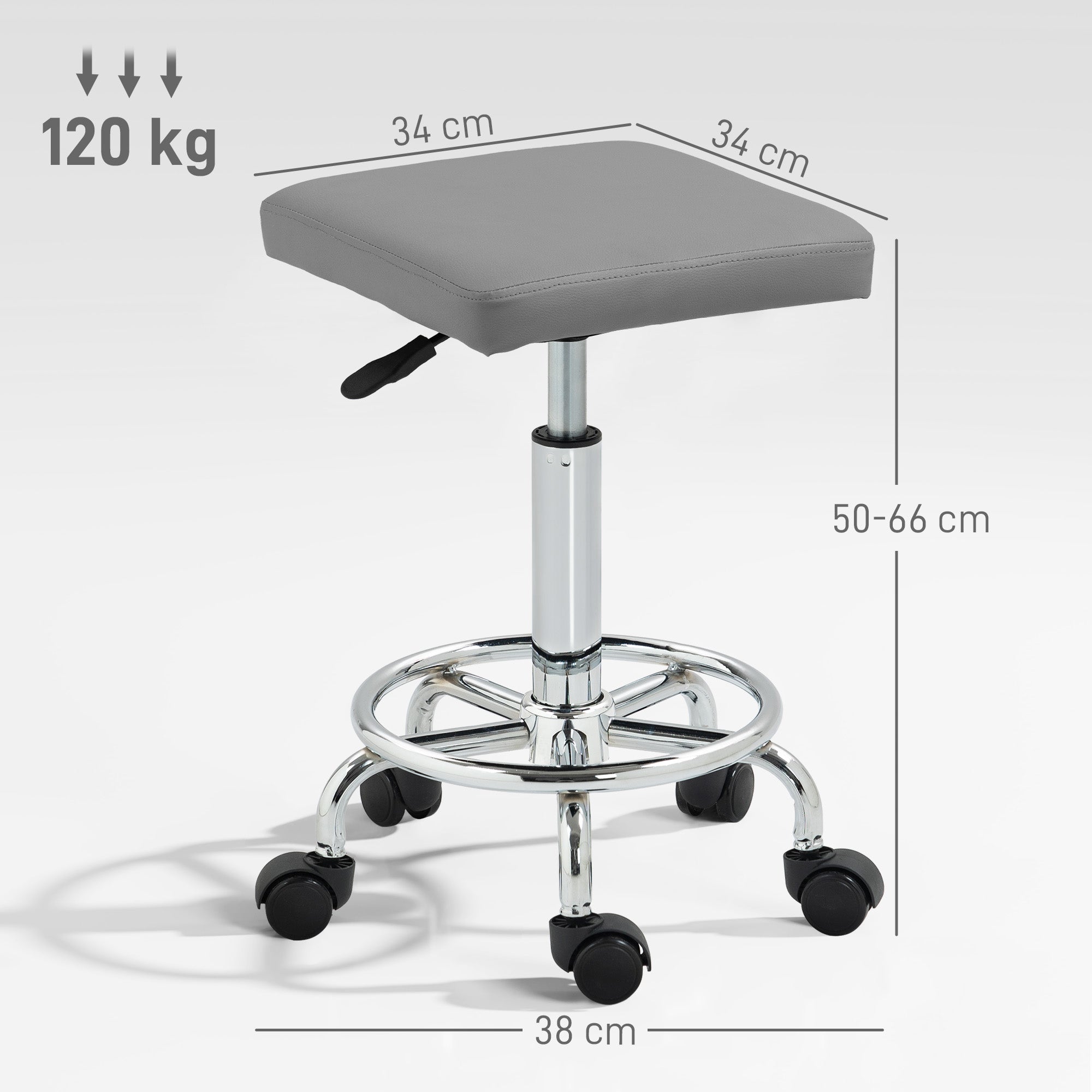 HOMCOM Adjustable PU Leather Rolling Stool - Grey - North Peak Garden Furniture
