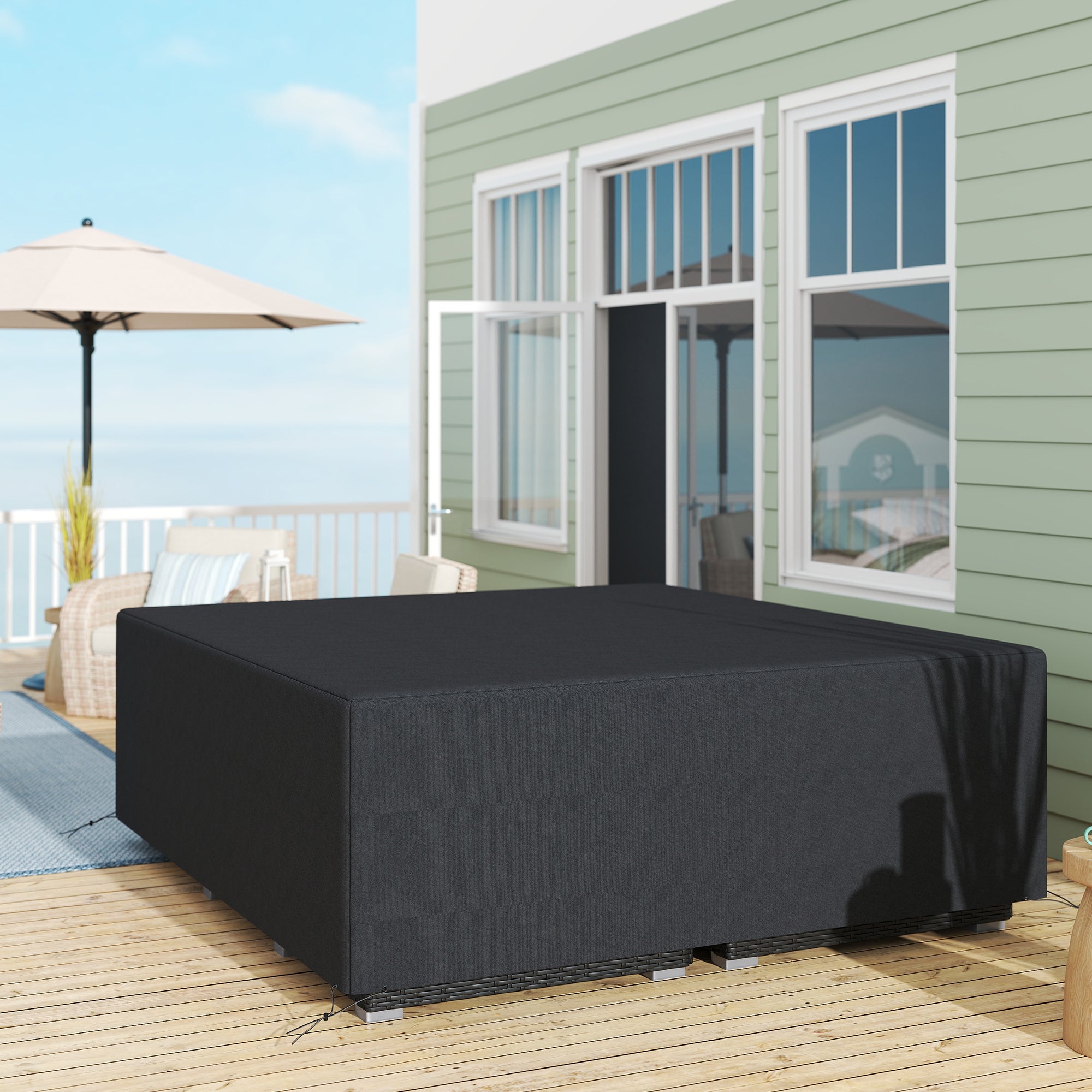 Outsunny 600D Oxford Outdoor Garden Furniture Sofa Set Cover, Waterproof Anti-UV Rattan Sun Lounger Protection Protector Cover, 225L x 210W x 70Hcm, Black - North Peak Garden Furniture