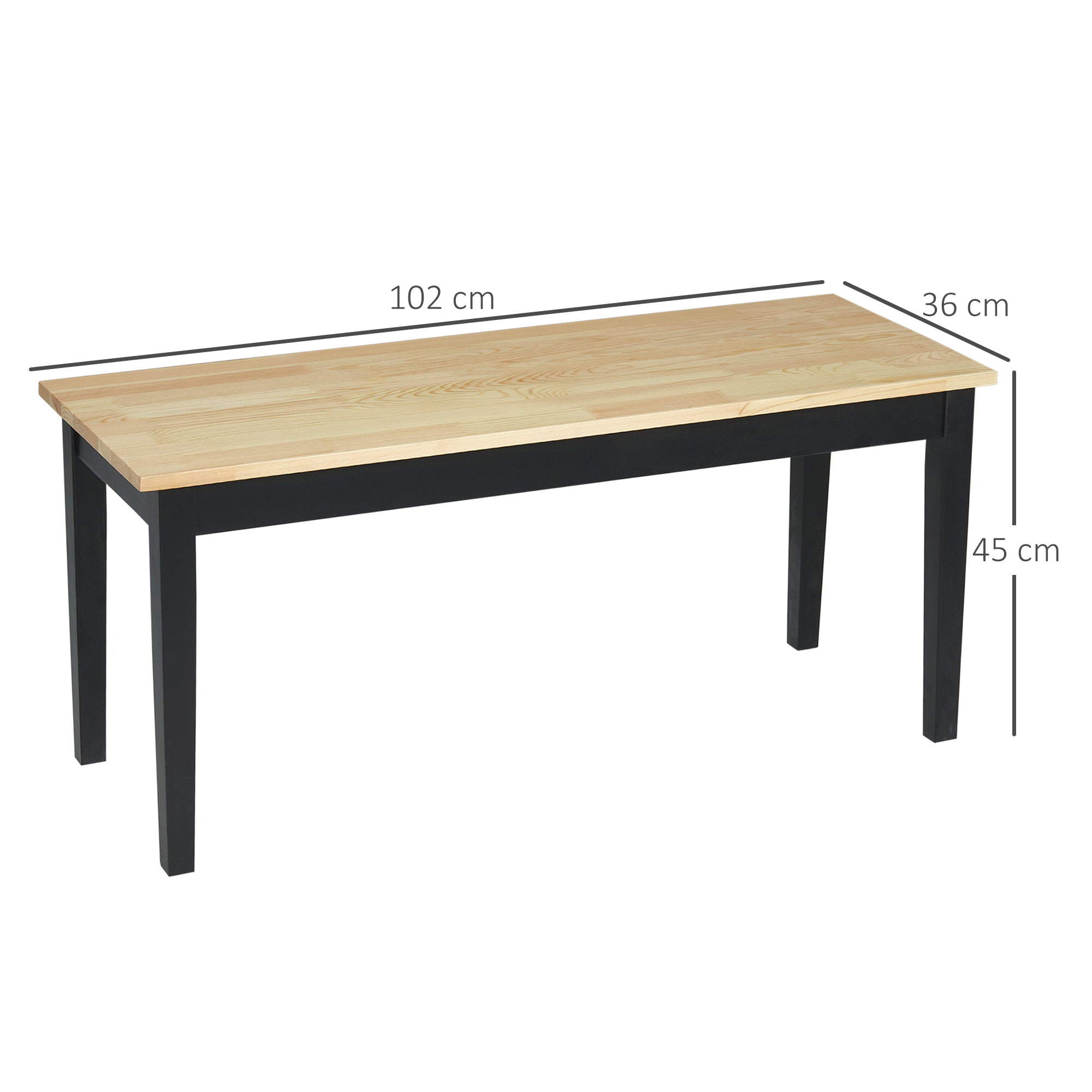 HOMCOM 102 cm Wood Dining Bench for 2 People, Wooden Bench for Kitchen, Dining Room, Entryway, Black