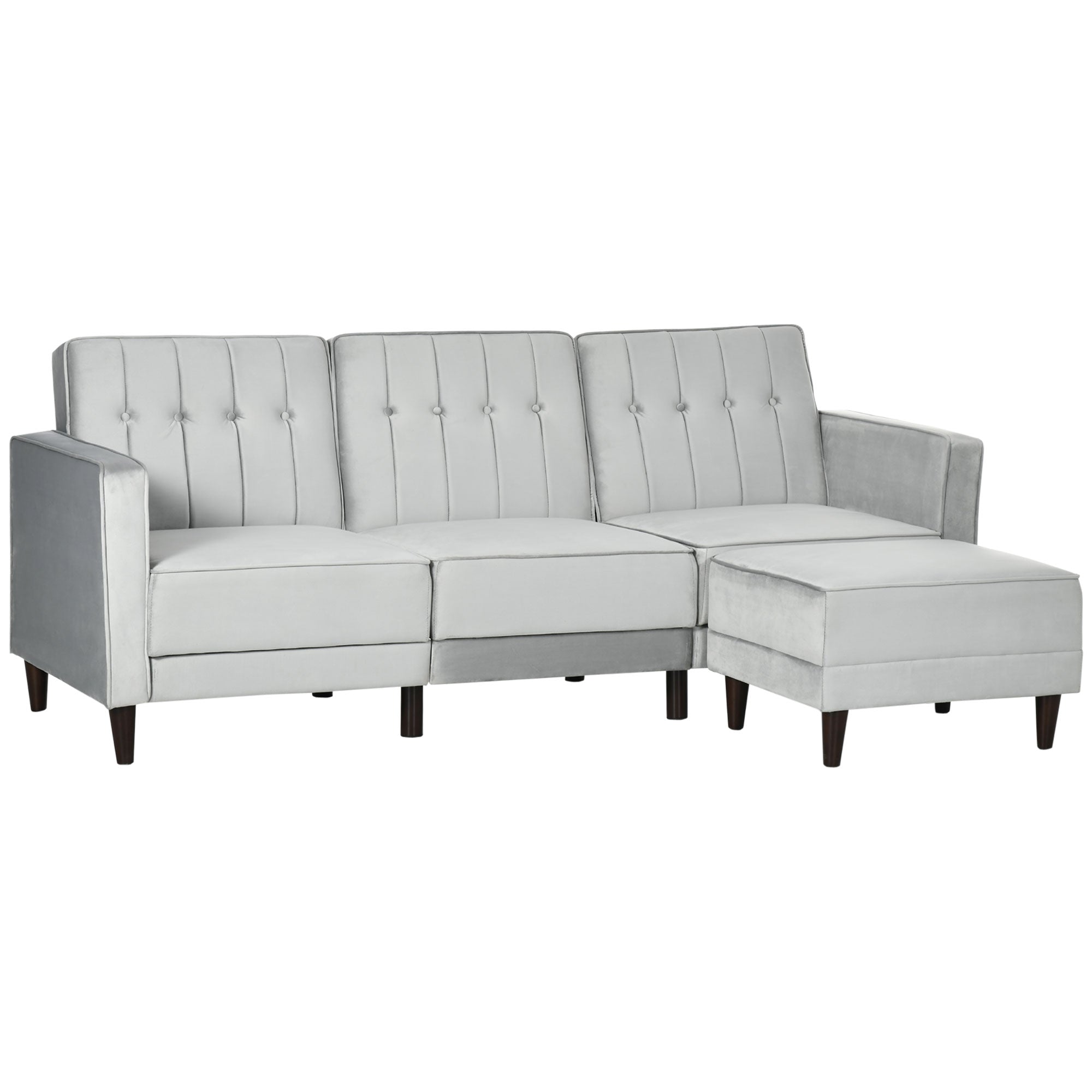 HOMCOM L Shape Sofa Bed Set with 3-Seater Sofa and Footstool, Corner Sofa Bed with Ottoman, Light Grey - North Peak Garden Furniture