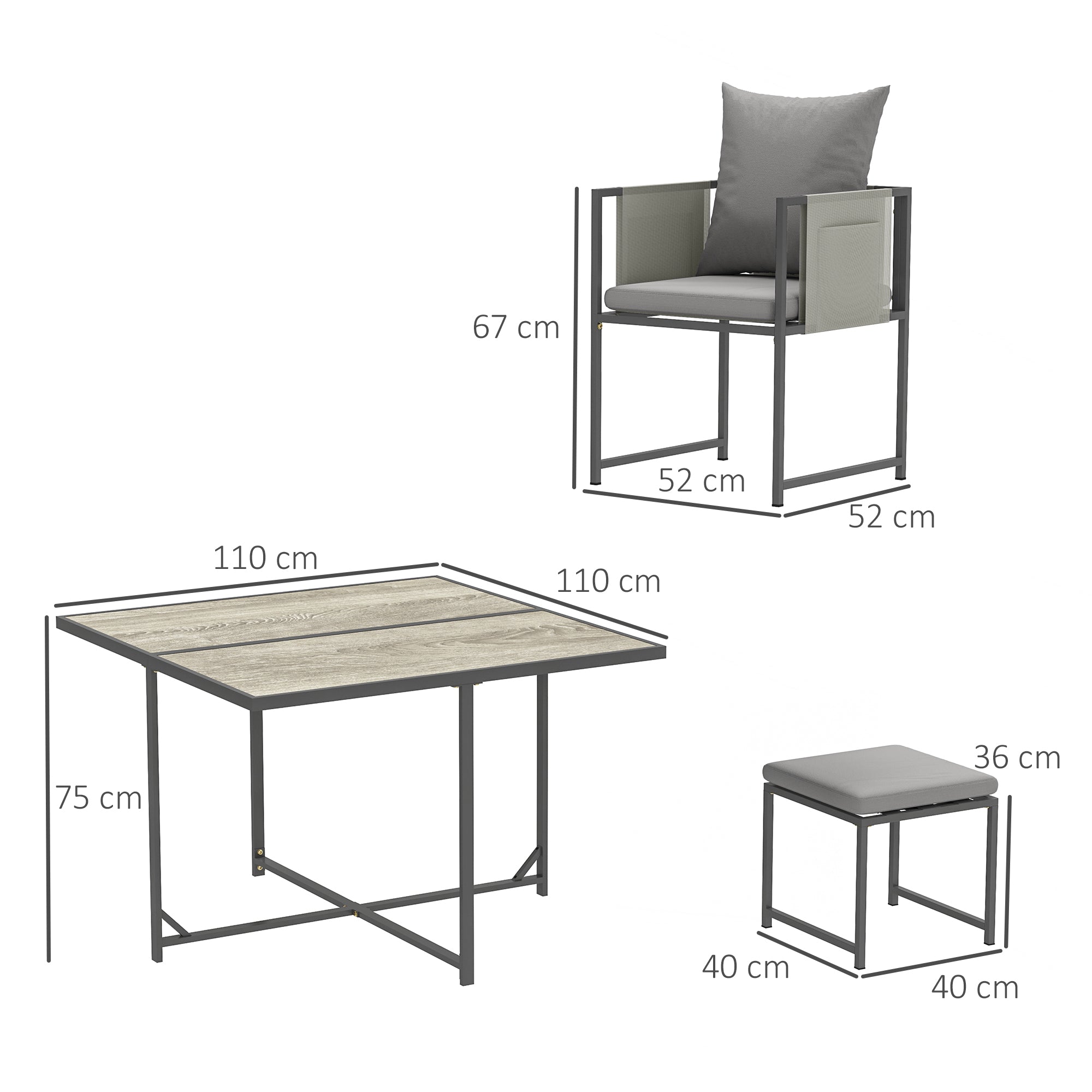 Outsunny 9 Piece Garden Dining Set, Cube Outdoor Garden Furniture Set with Cushions, 8 Seater Garden Table and Chairs with 4 Stools, Square PSPC Plastic Top Table, Side Pockets for Patio, Grey - North Peak Garden Furniture