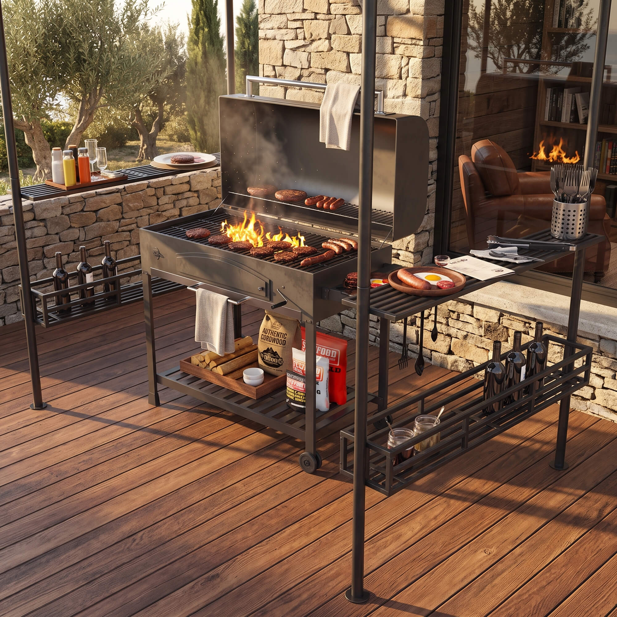 Outsunny 150 x 240cm BBQ Grill Gazebo, with Shelves - Grey