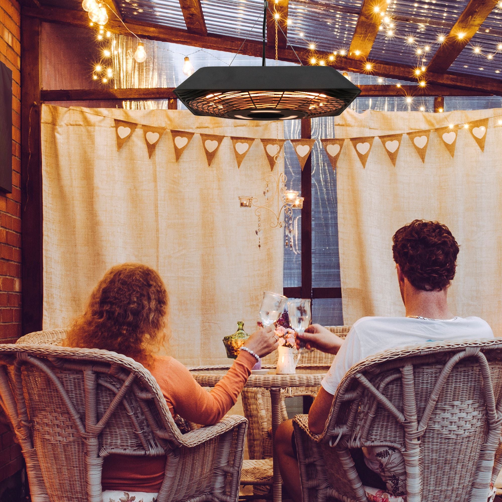 Outsunny 2000W Electric Hanging Patio Heater Ceiling Mounted Halogen Heating Indoor Outdoor with Remote Control Aluminium - North Peak Garden Furniture