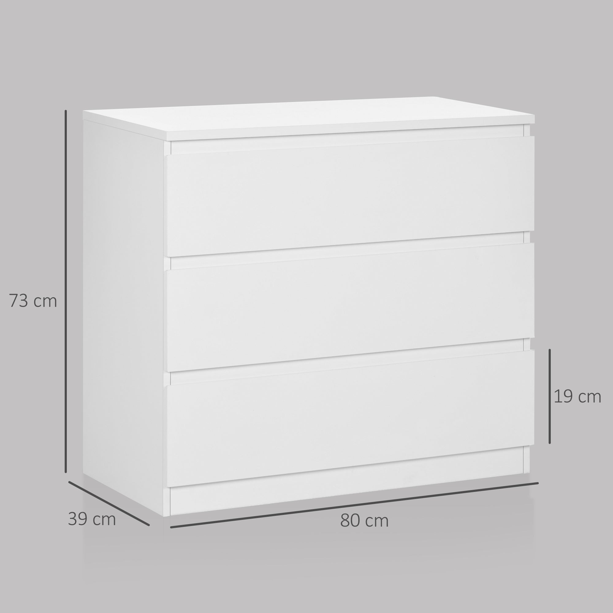 HOMCOM Chest of Drawers, 3-Drawer Storage Organiser Unit for Bedroom, Living Room, White