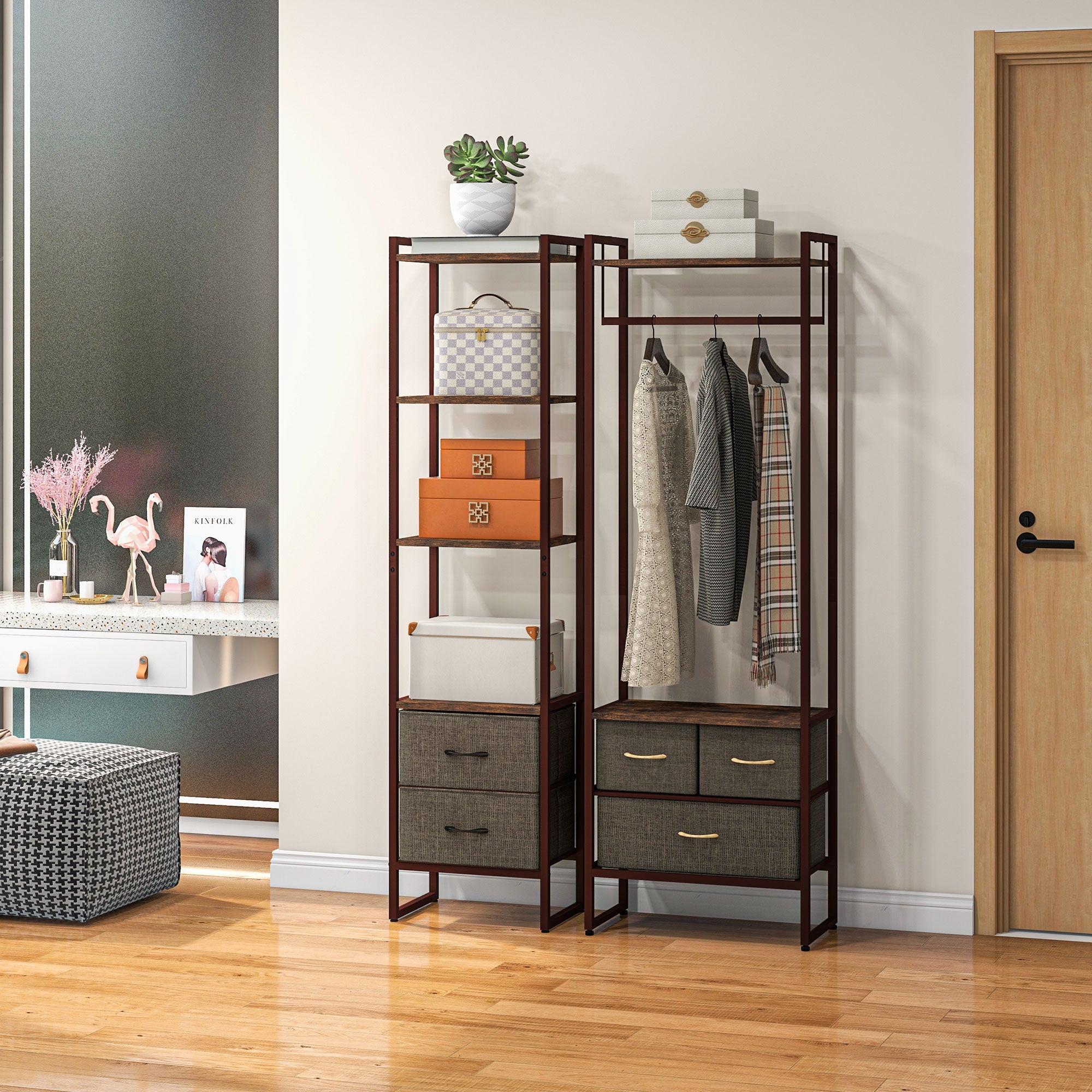 HOMCOM Four-Tier Industrial Display Shelf, with Bottom Drawers - North Peak Garden Furniture