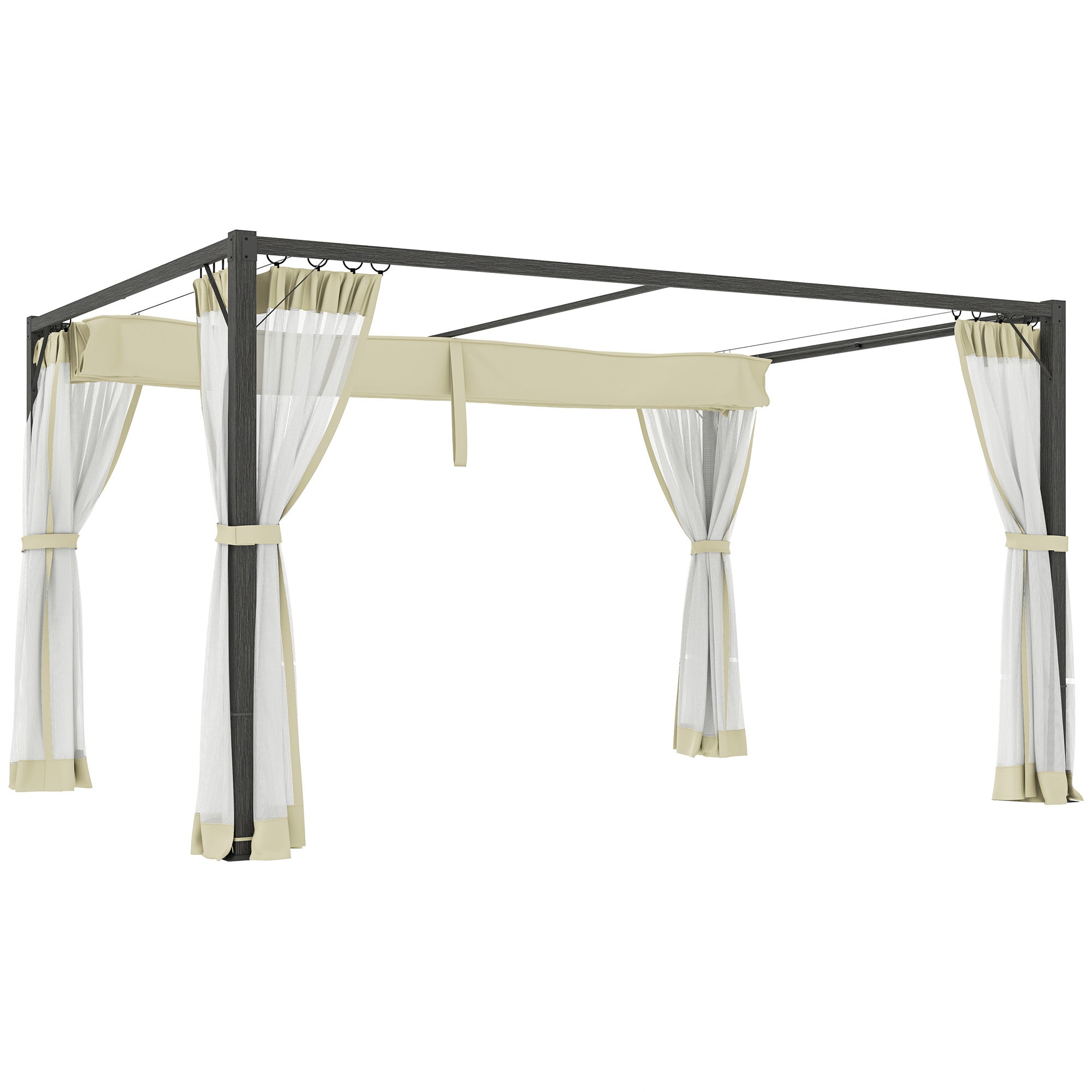 Outsunny 3 x 4m Aluminium Frame Pergola, with Retractable Roof - Khaki - North Peak Garden Furniture