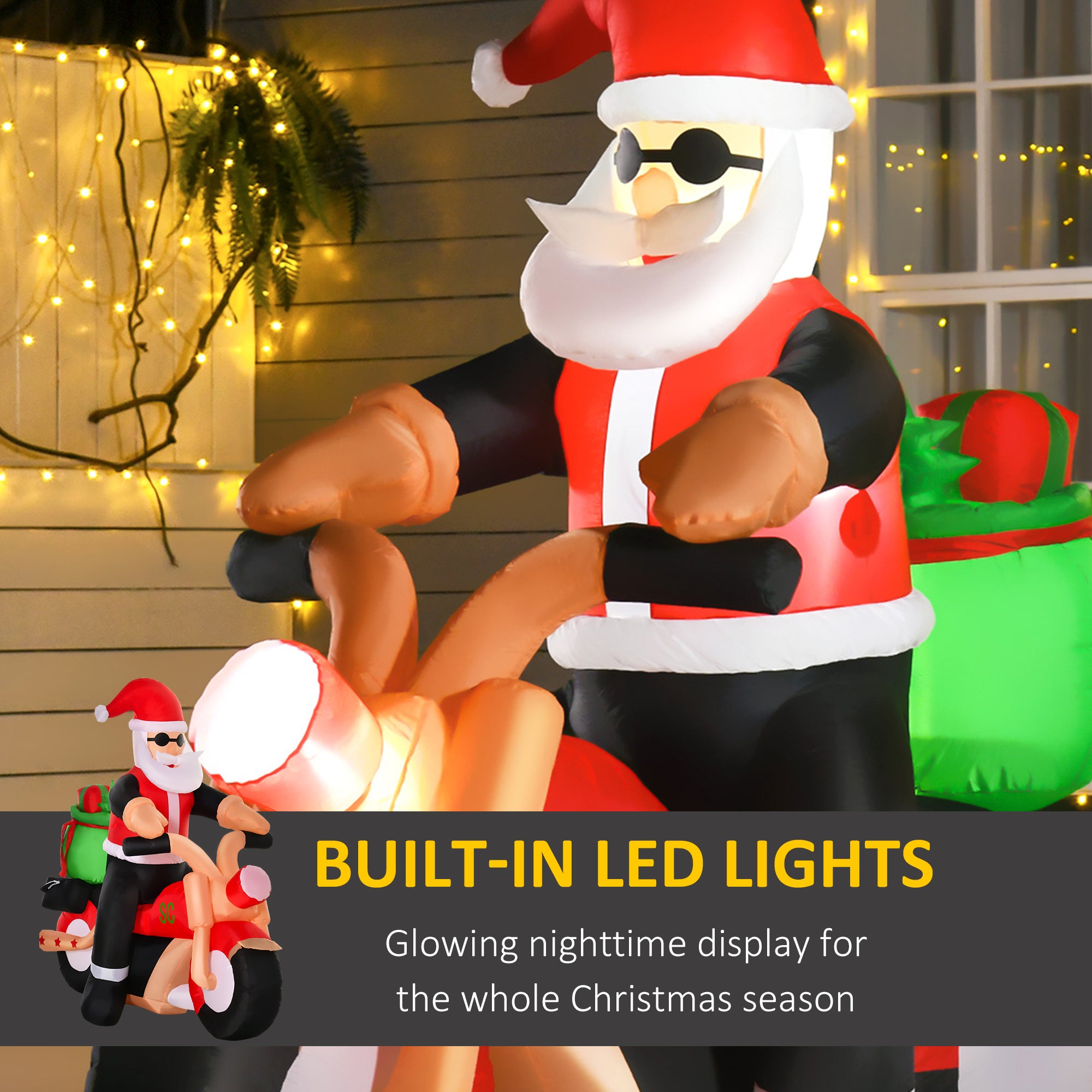 HOMCOM 5.5ft Christmas Inflatable Santa Claus Riding a Motorcycle Blow Up Decoration Xmas Décor for Garden - North Peak Garden Furniture