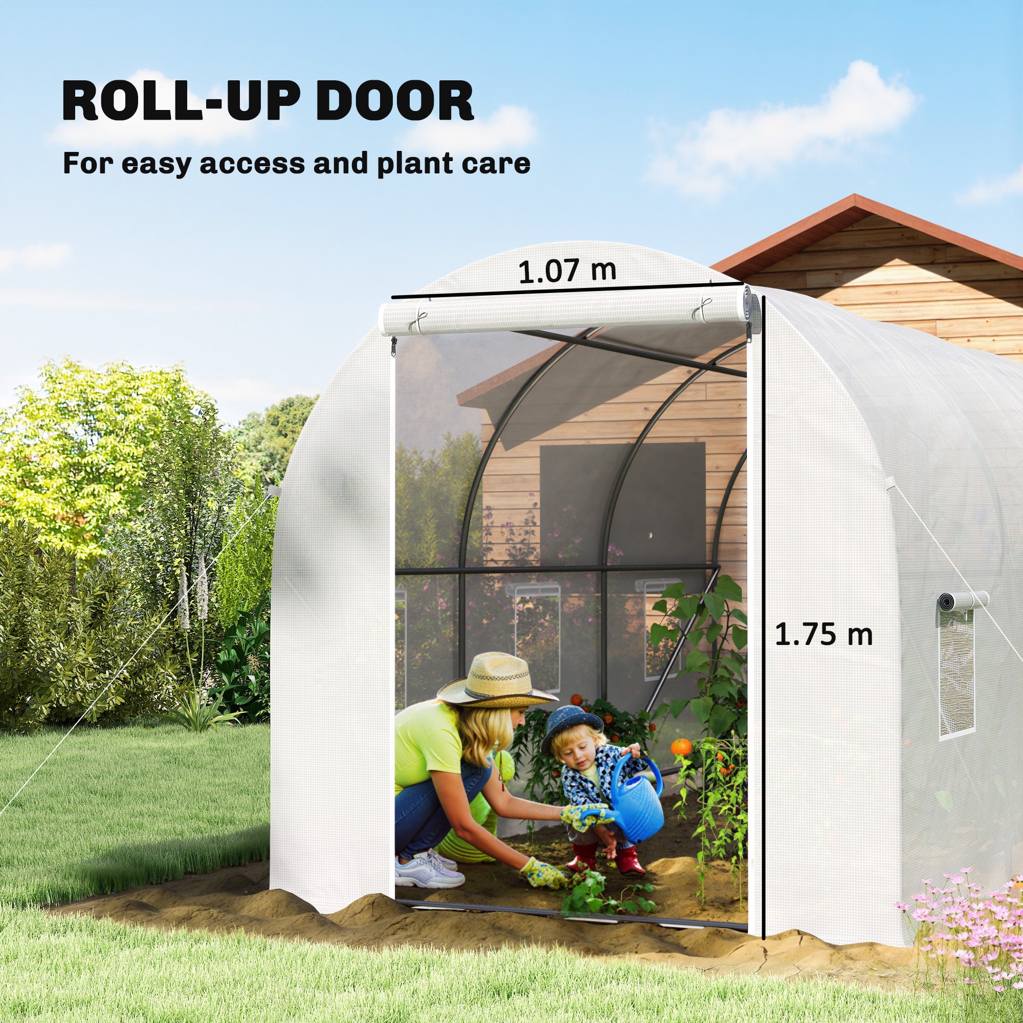Outsunny 3.5 x 2 x 2 m Polytunnel Greenhouse, Walk-in Green House for Garden with Mesh Windows, Galvanised Steel Frame, White