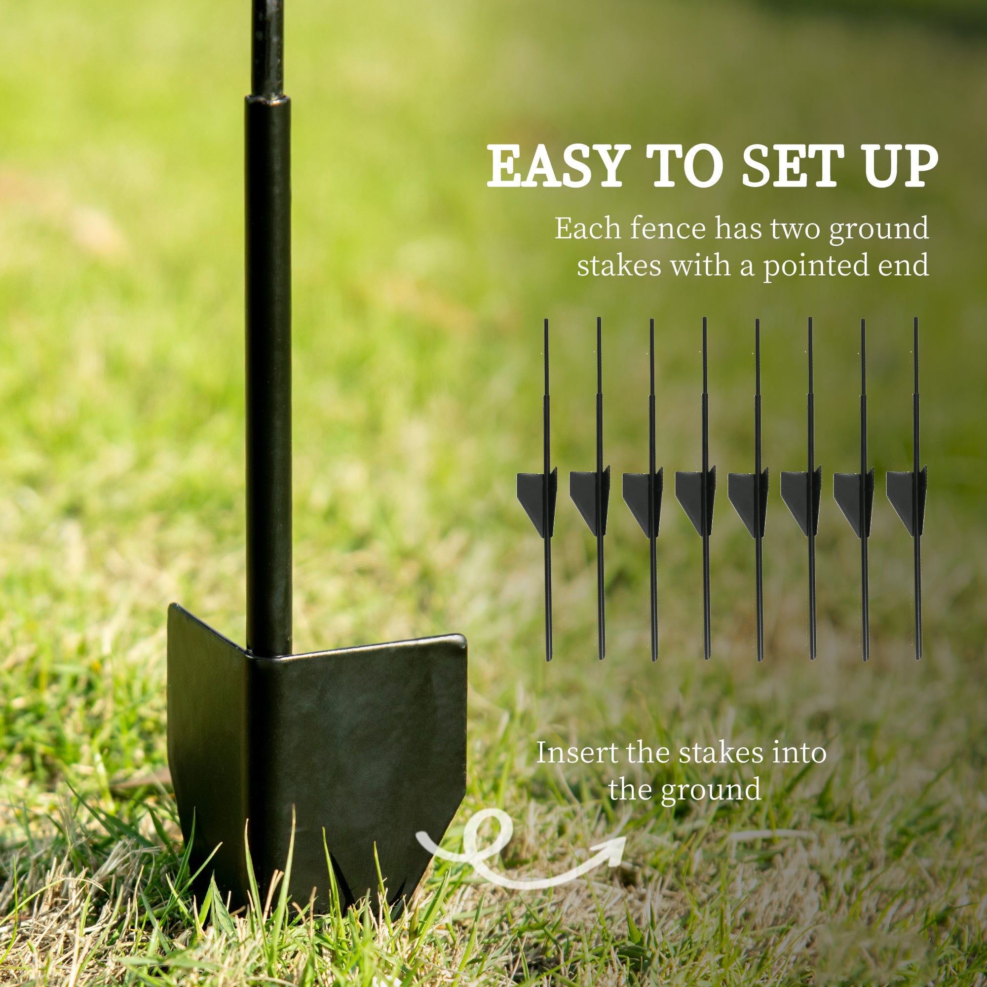 Outsunny Decorative Garden Fencing, 4PCs 43in x 11.5ft Outdoor Picket Fence Panels, Rustproof Metal Wire Landscape Flower Bed Border Edging Animal Barrier, Black - North Peak Garden Furniture