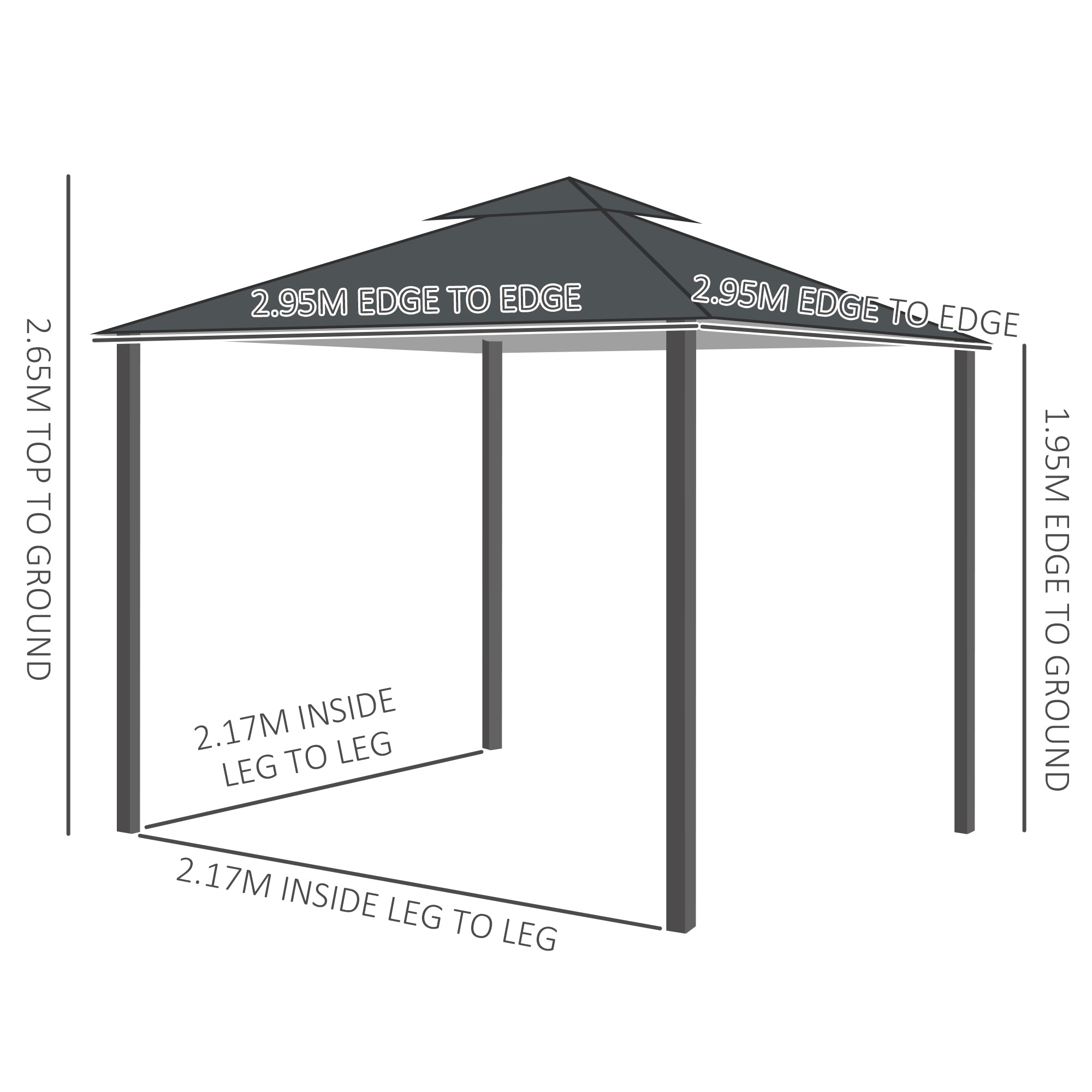 Outsunny 3 x 3 m Garden Gazebo Double Roof Marquee Patio Wedding Party Tent Canopy Shelter with Sidewalls, (Dark Grey) - North Peak Garden Furniture