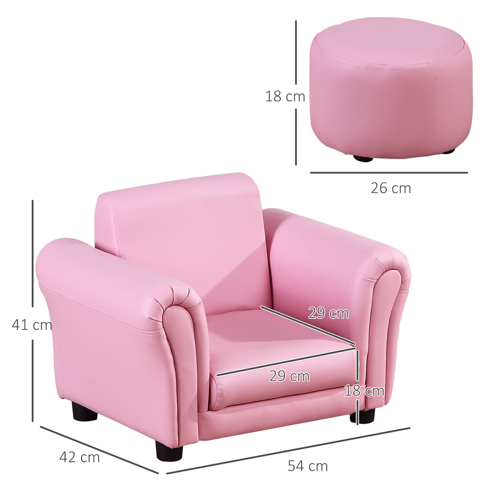 HOMCOM Toddler Chair Single Seater Kids Sofa Set, 54 x 42 x 41cm, Kids Sofa with Stool, Pink - North Peak Garden Furniture