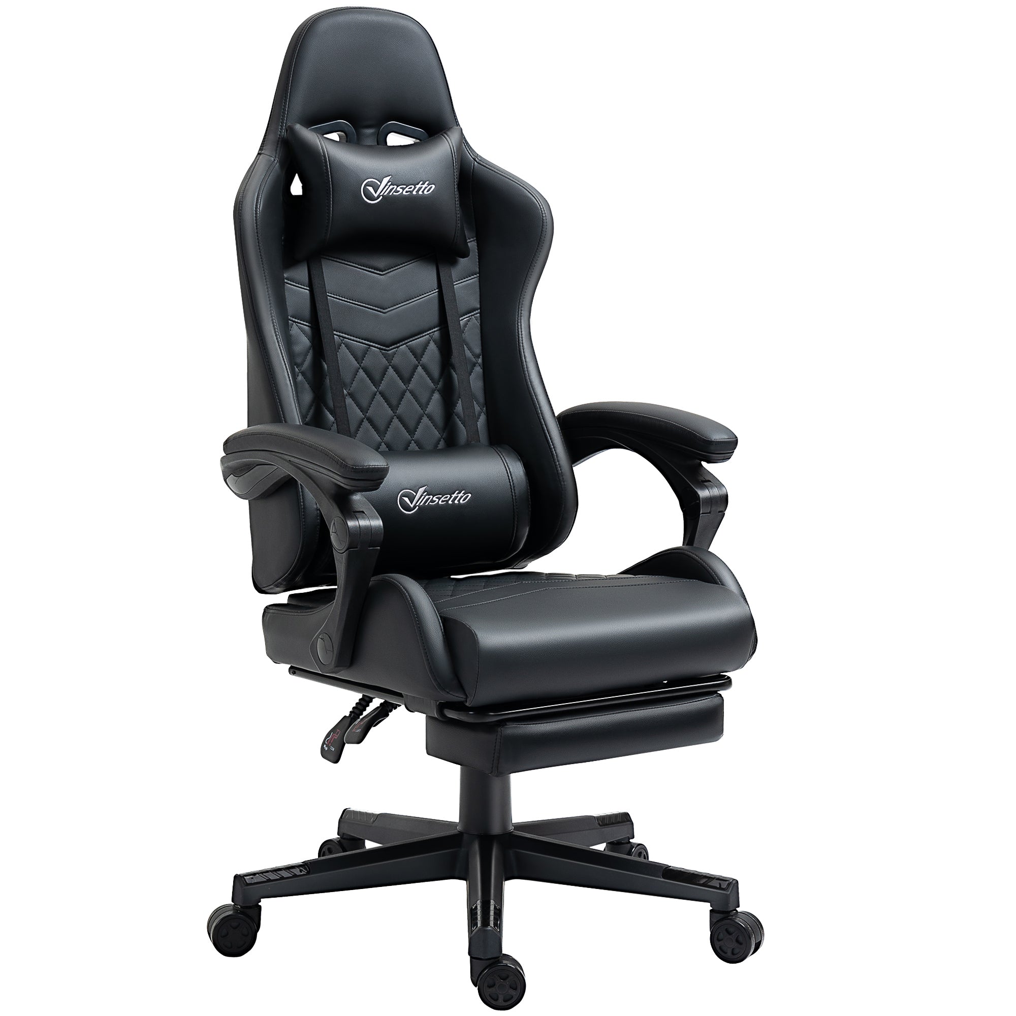 Vinsetto Computer Gaming Chair with Footrest, Video Gaming Chair for Adults with 130° Reclining Back, Desk Chair with Lumbar Support and Adjustable Height, Black - North Peak Garden Furniture