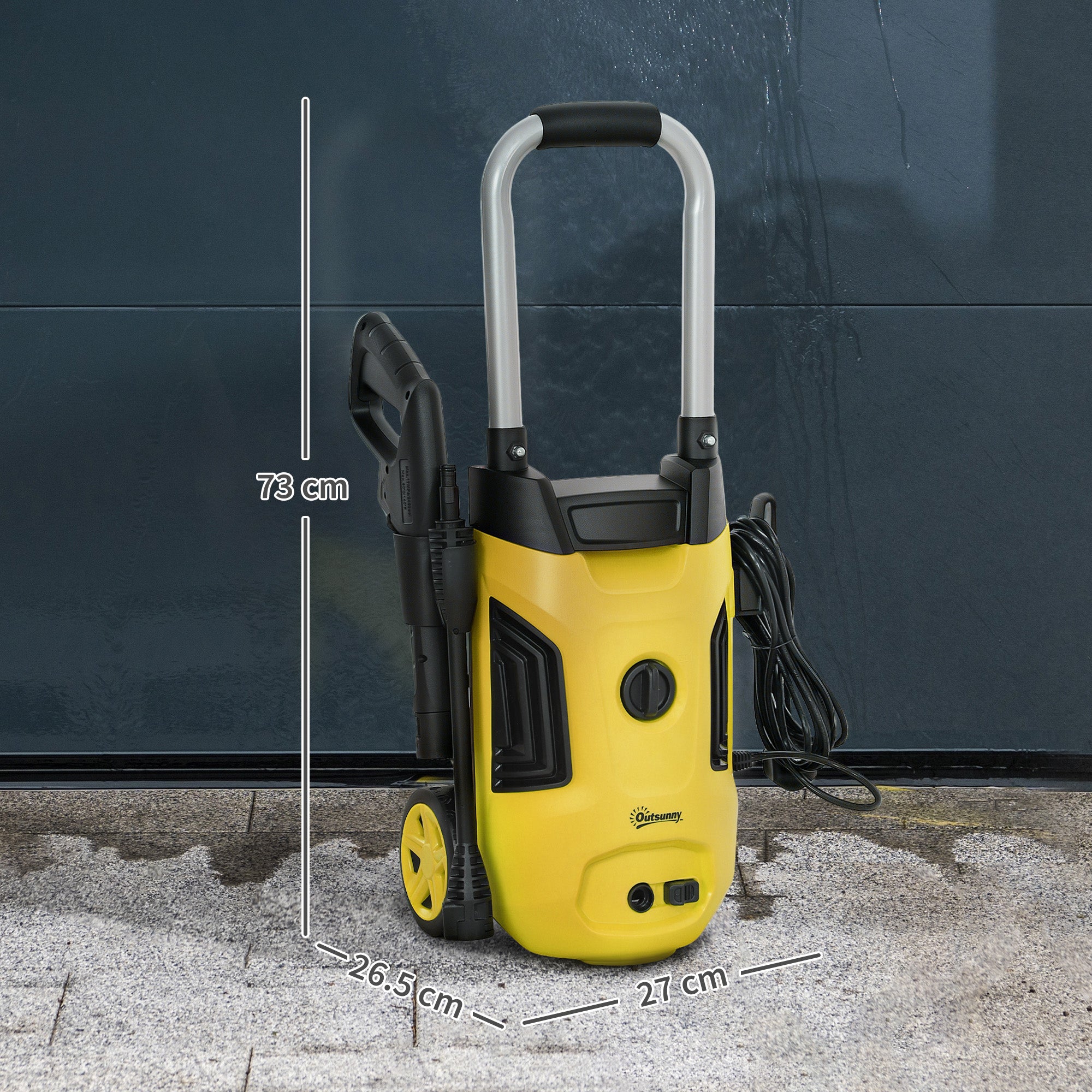Outsunny 1800W High Pressure Washer, 150 Bar Pressure, 420 L/h Flow, Portable Power Washer Jet Wash Cleaner with Adjustable Nozzle, 6M Hose, Steel Handle for Home Patio Car Driveway, Yellow - North Peak Garden Furniture