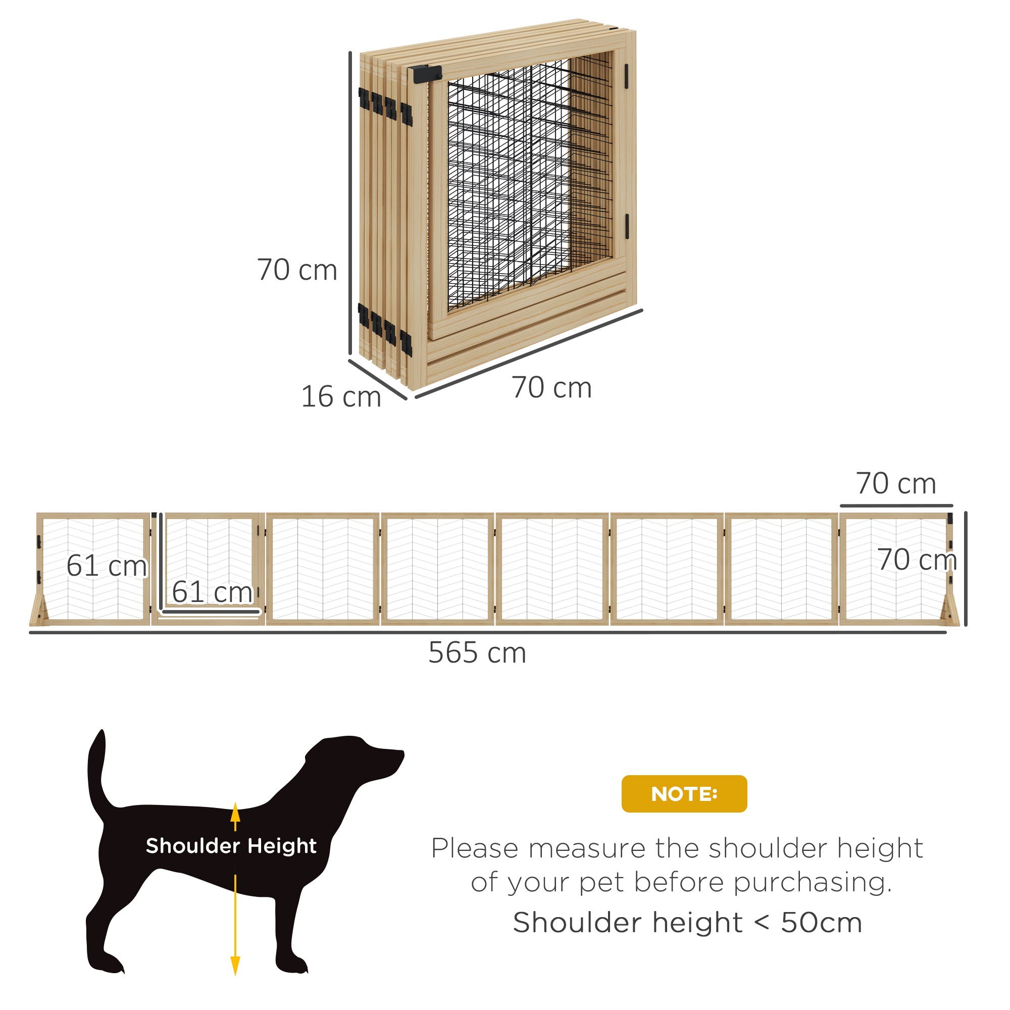 PawHut 8 Panels Foldable Pet Gate with Support Feet, for House, Doorway, Stairs, Small and Medium Dogs - Natural Wood - North Peak Garden Furniture